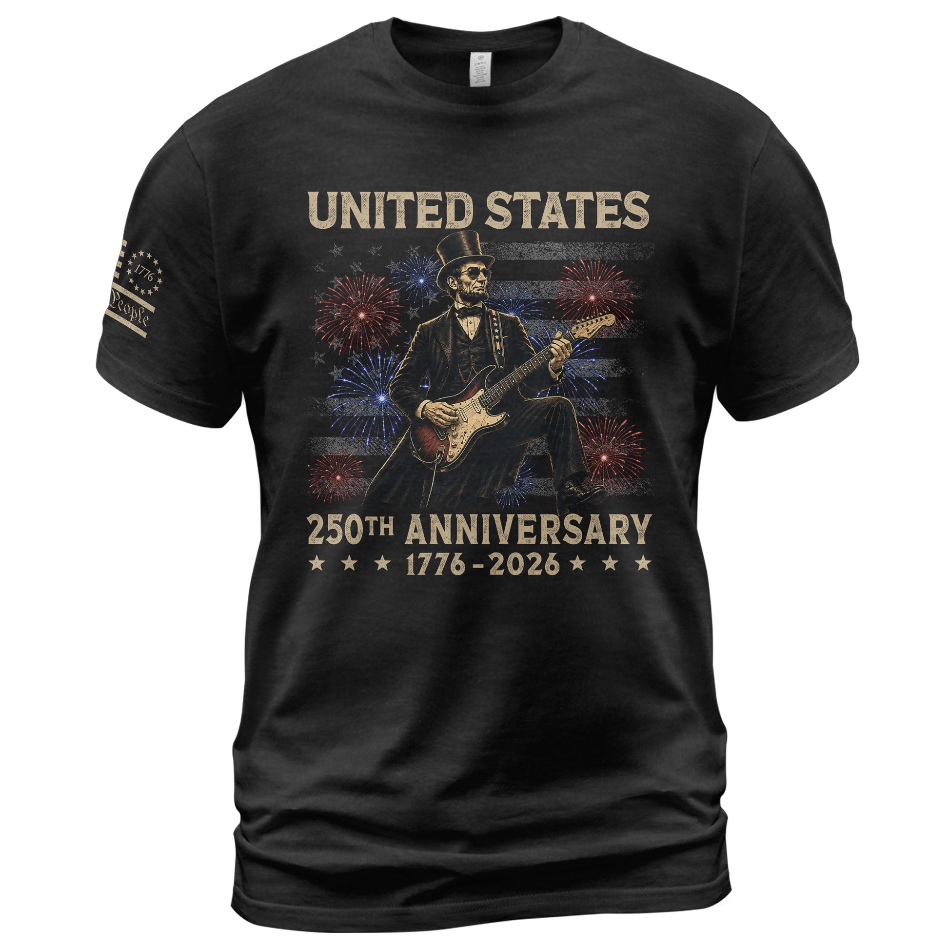 Patriotic Lincoln Electric Guitar T-Shirt 1776 2026 Vintage US Flag Tee Retro Print - Rust Field Wear