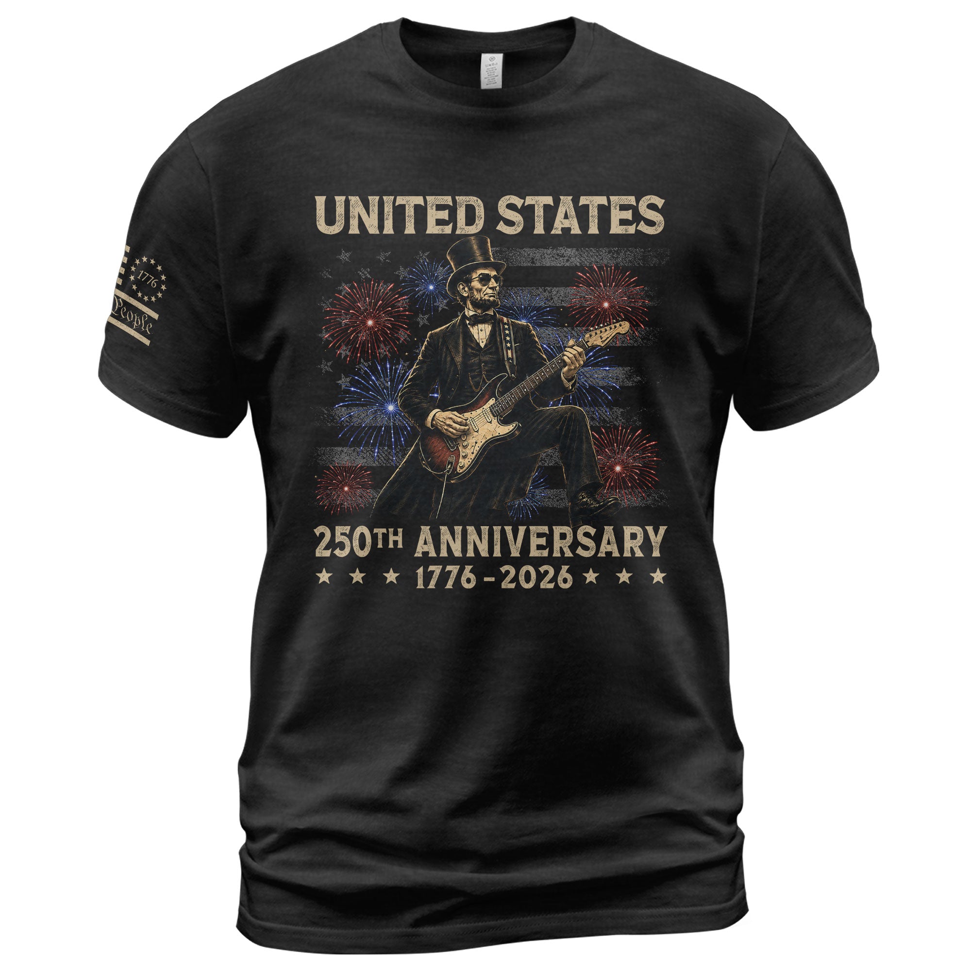 Patriotic Lincoln Electric Guitar T-Shirt 1776 2026 Vintage US Flag Tee Retro Print - Rust Field Wear