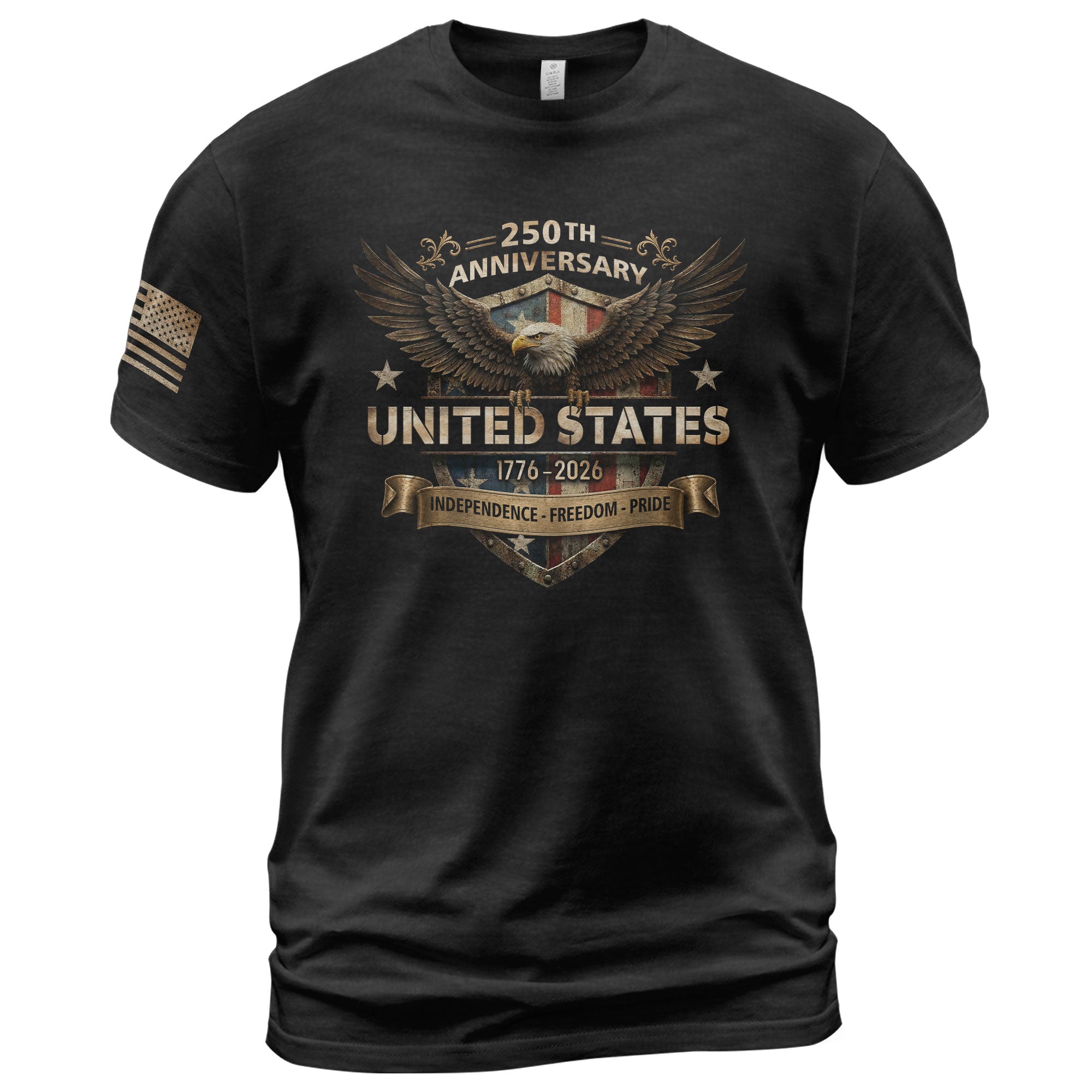 United States Eagle Shield Shirt 250th Anniversary 1776-2026 Patriotic Graphic Tee Apparel - Rust Field Wear