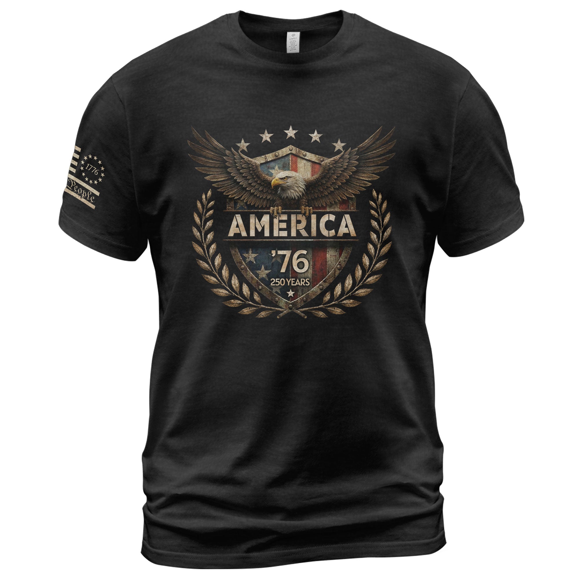 Patriotic America 76 Flag Shield Design T-Shirt Classic Vintage Graphic Tee Gift - Rust Field Wear