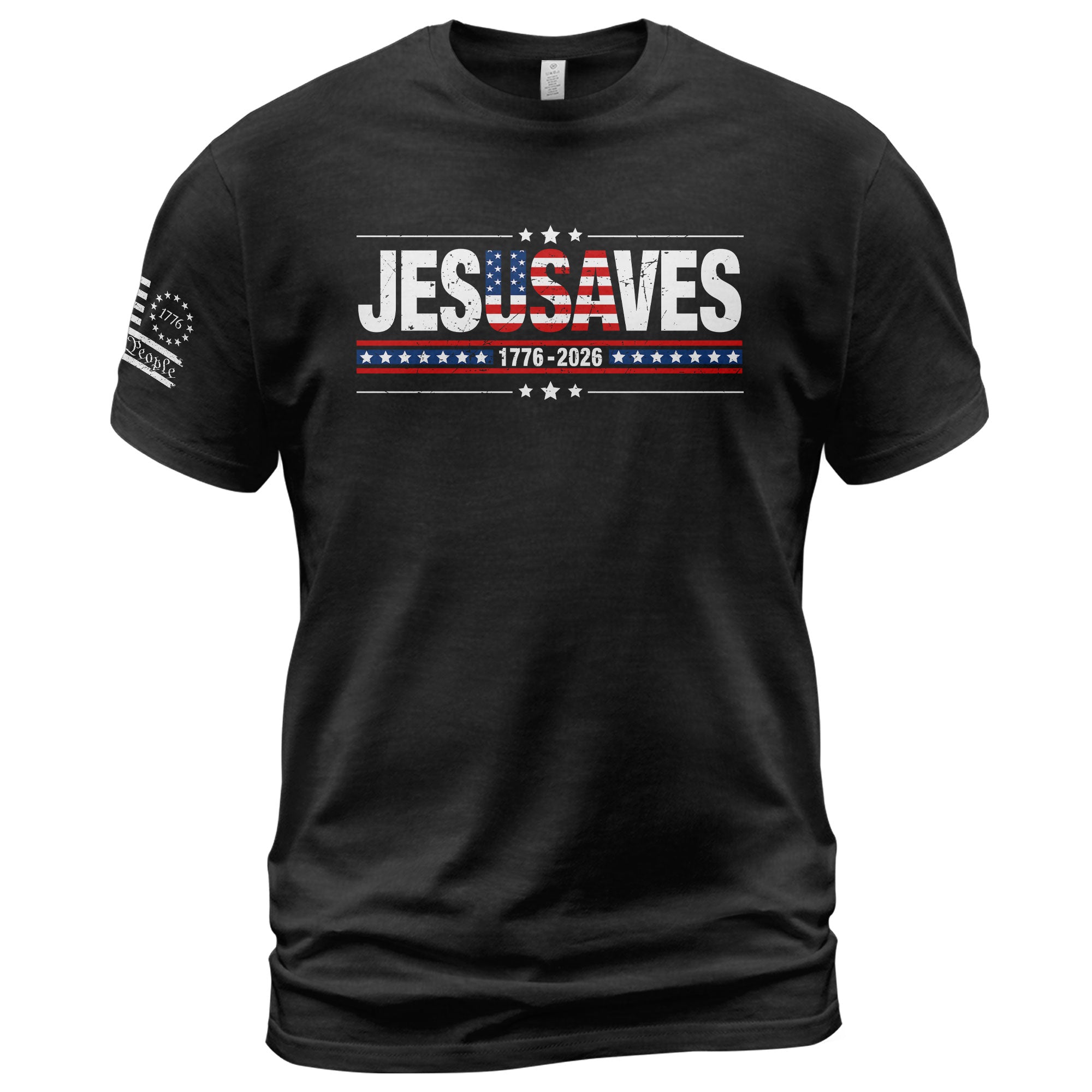 JESUSAVES T-Shirt USA Flag Patriotic 1776 2026 We The People Men Cotton Tee Shirt - Rust Field Wear