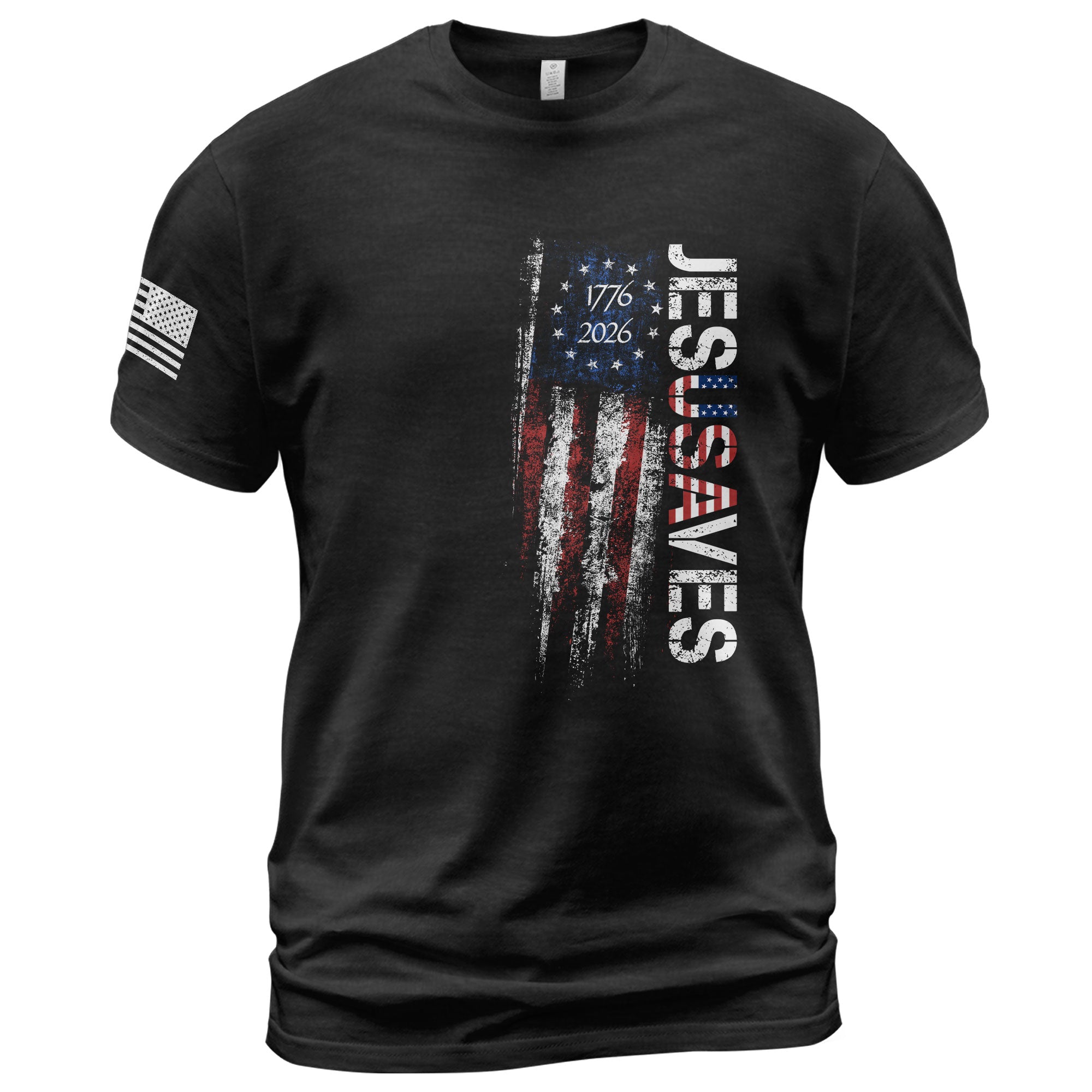 JESUSAVES T-Shirt USA Flag Patriotic 1776 2026 Betsy Ross Men Cotton Tee Shirt - Rust Field Wear