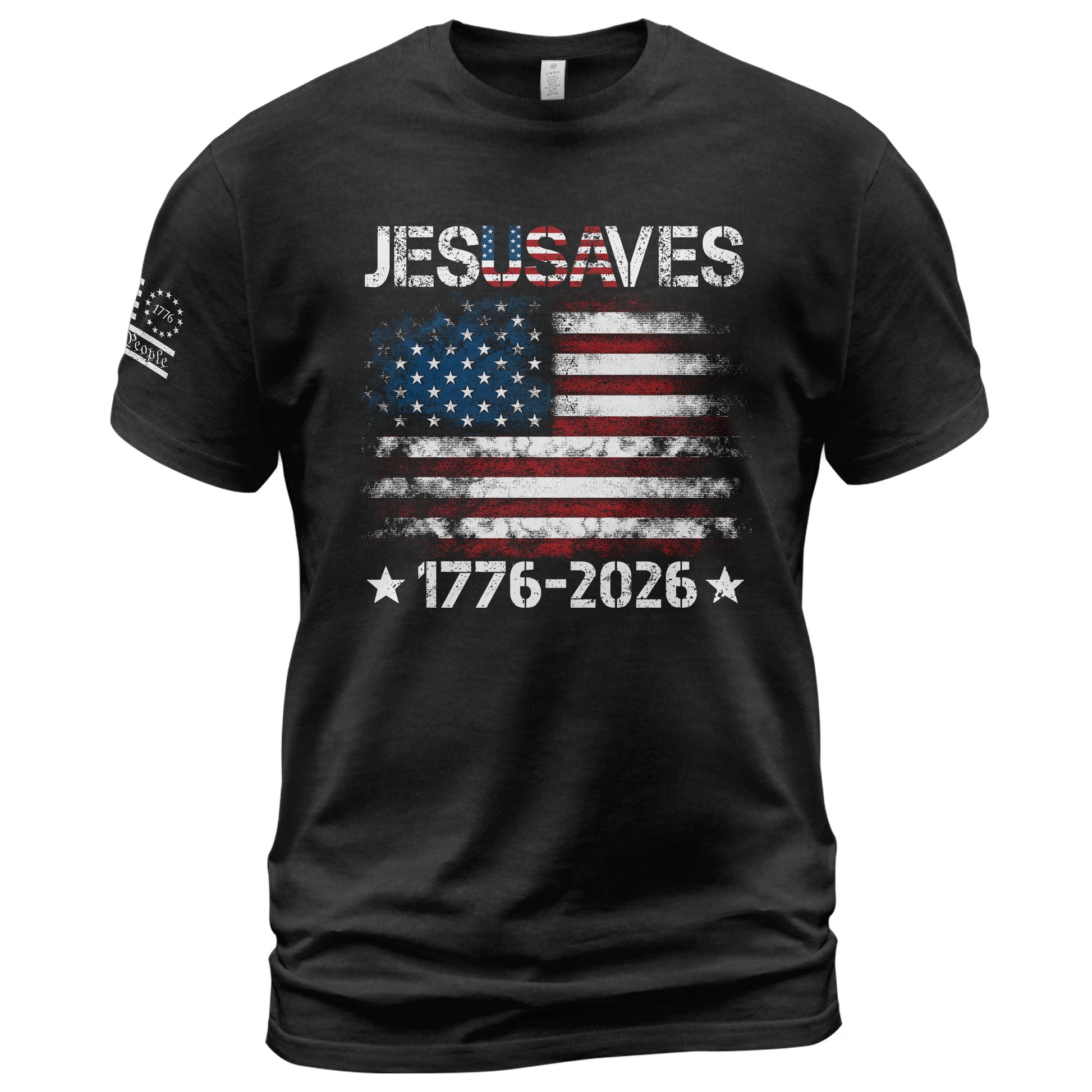 Patriotic JESUSAVES USA Flag Shirt Men 1776 2026 We The People Christian Cotton Tee - Rust Field Wear