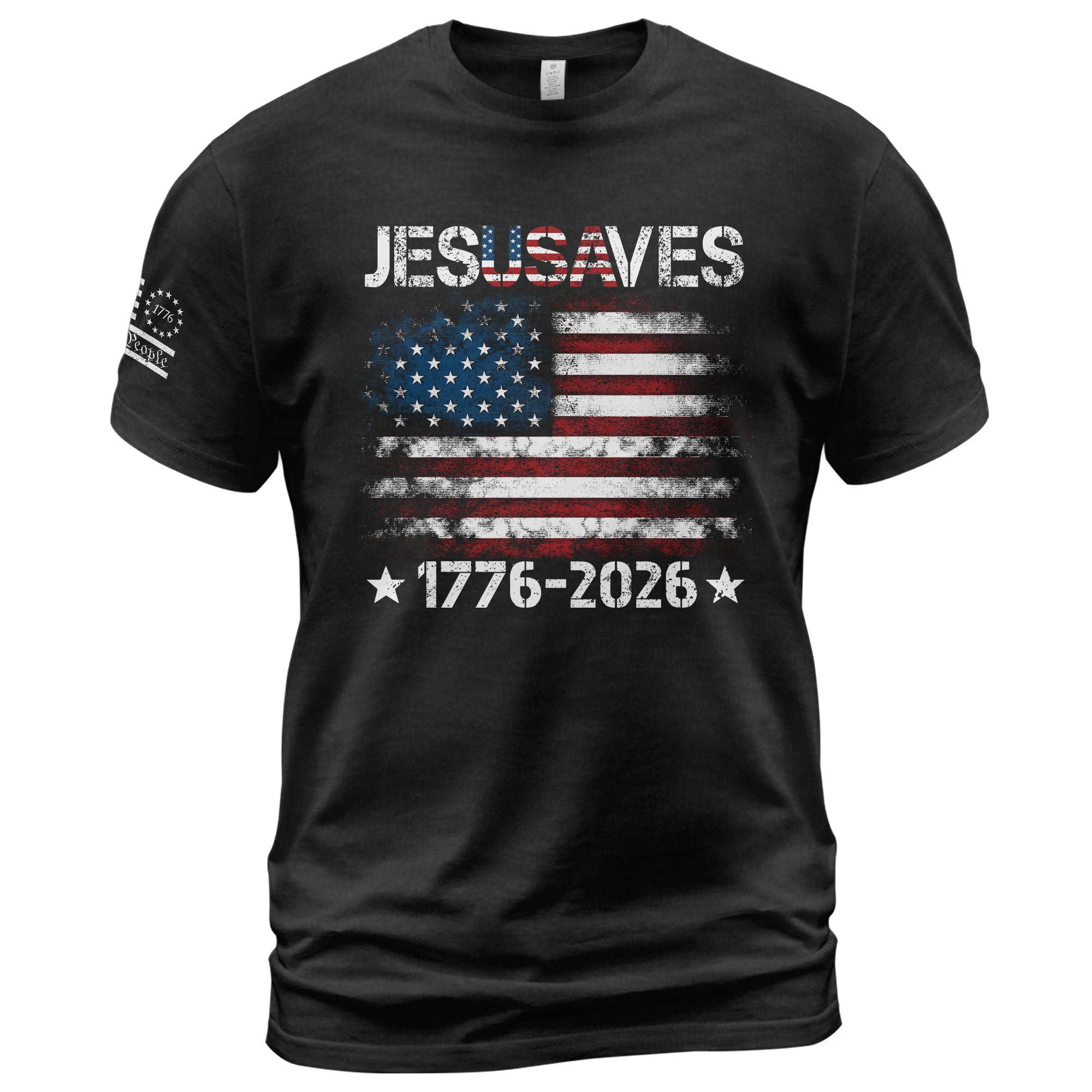 Patriotic JESUSAVES USA Flag Shirt Men 1776 2026 We The People Christian Cotton Tee - Rust Field Wear