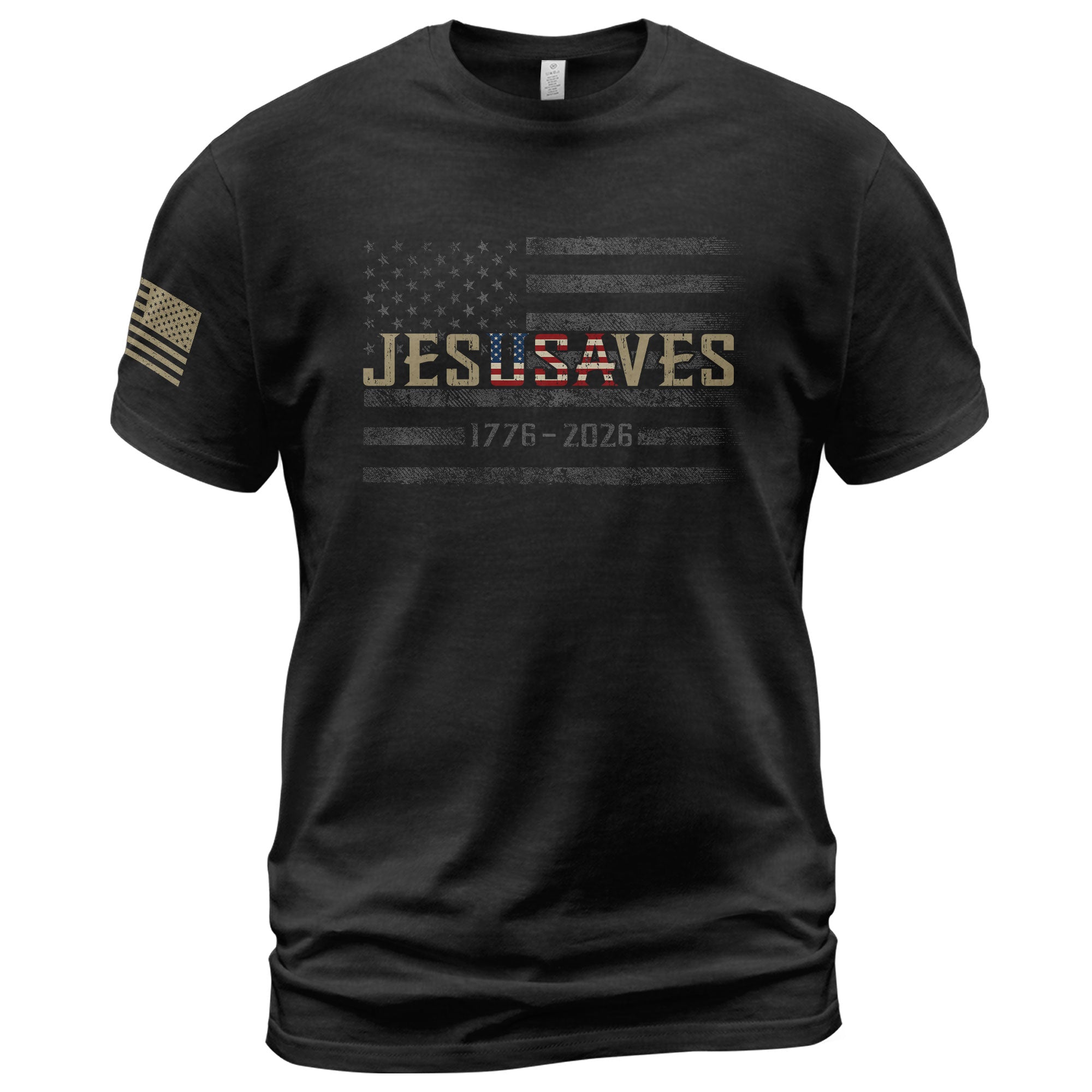 JESUSAVES T-Shirt USA Flag Patriotic 1776 2026 American Pride Men Cotton Tee Shirt - Rust Field Wear