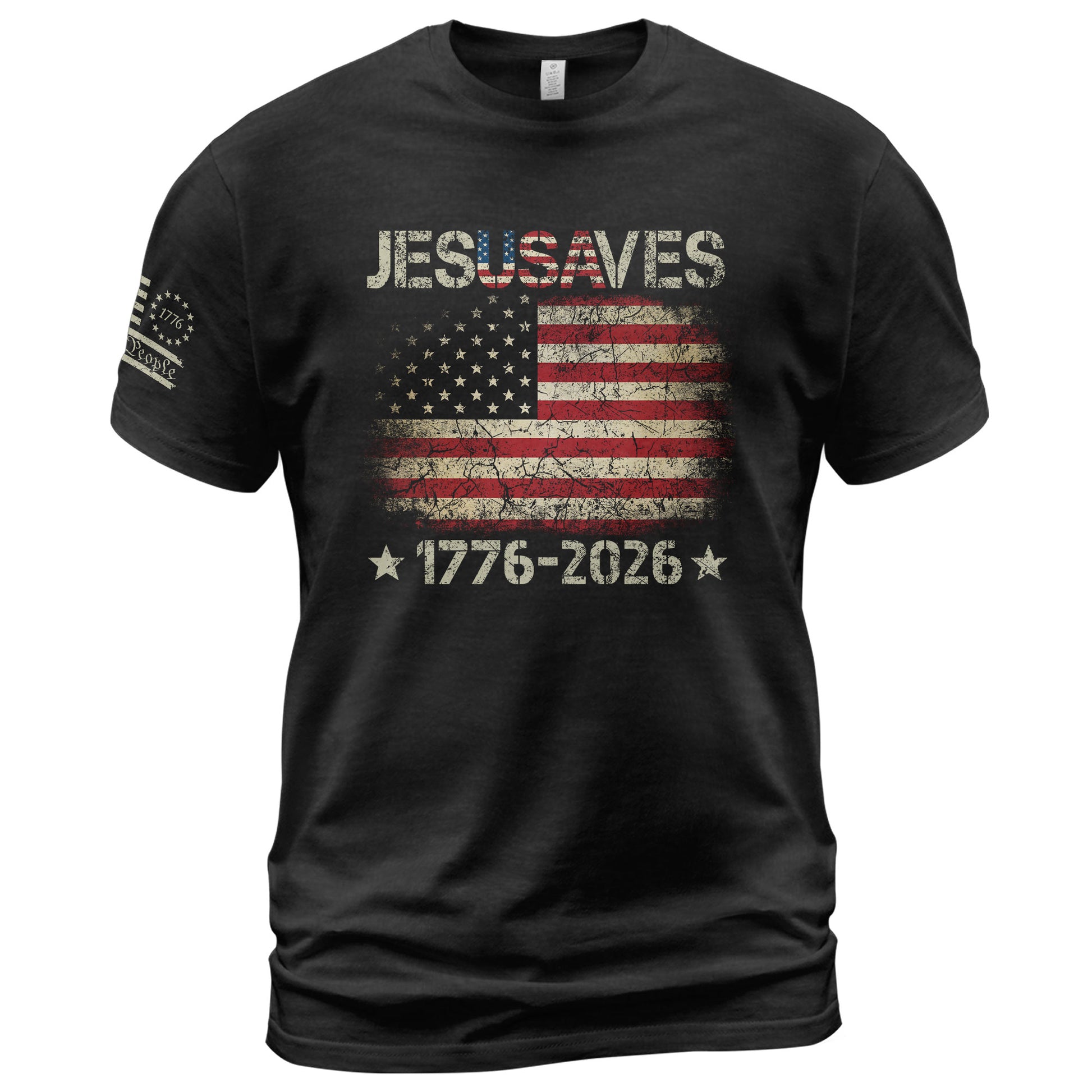 Vintage JESUSAVES USA Flag Shirt 1776 2026 We The People Men Patriotic Cotton Tee - Rust Field Wear