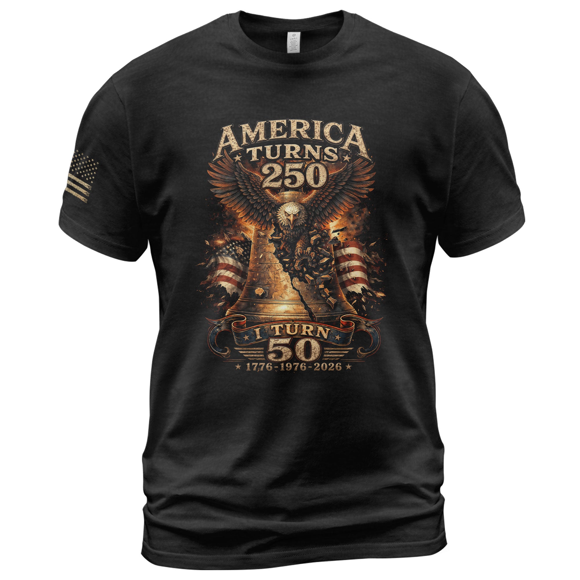 America Turns 250 I Turn 50 Eagle Liberty Bell Patriotic 50th Birthday 1976 T-Shirt - Rust Field Wear