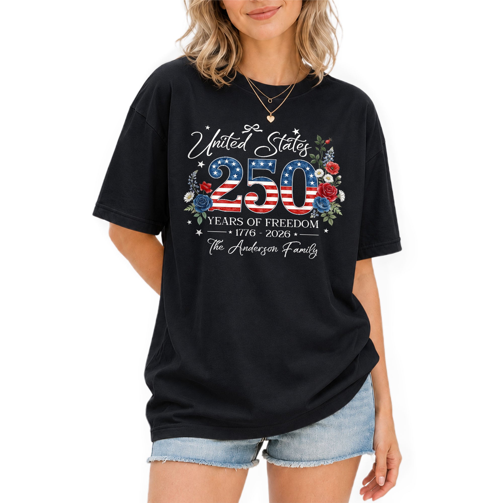 Custom Family Shirt 1776 2026 250 Years of Freedom Vintage Patriotic Floral Graphic - Rust Field Wear