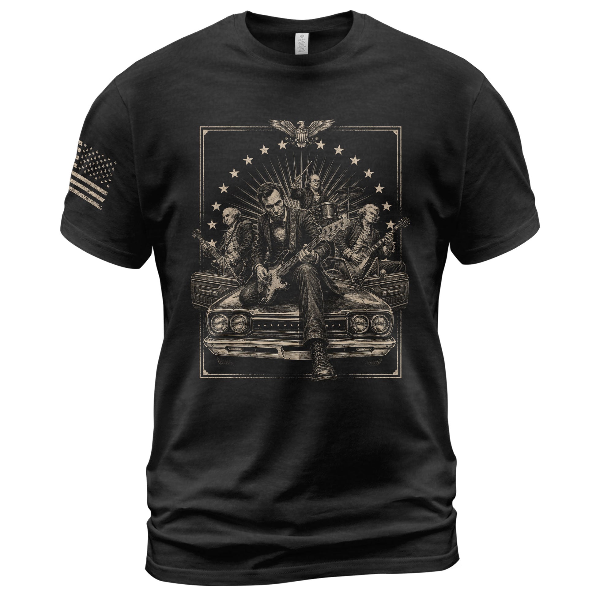 Lincoln Playing Guitar Vintage Shirt Patriotic Rock Music Graphic Sleeve Tee Gift - Rust Field Wear
