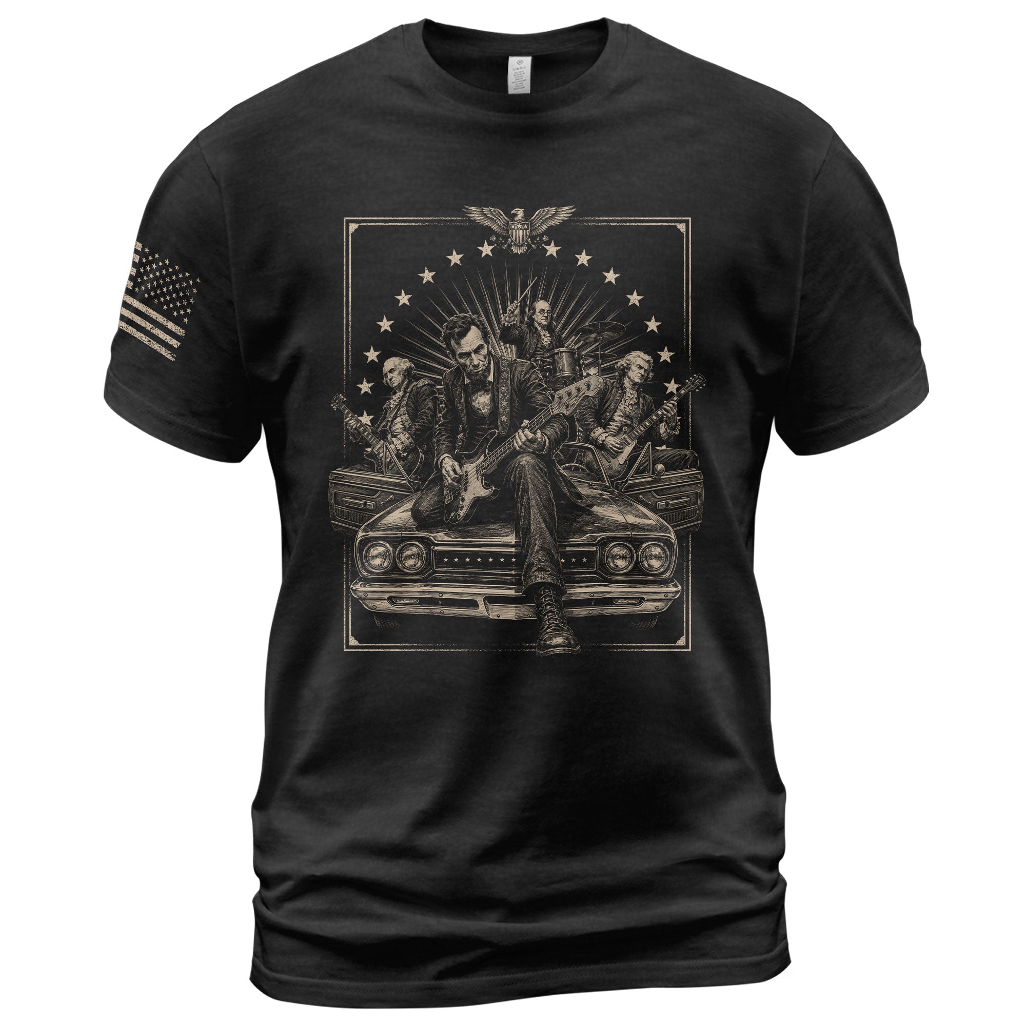 Lincoln Playing Guitar Vintage Shirt Patriotic Rock Music Graphic Sleeve Tee Gift - Rust Field Wear