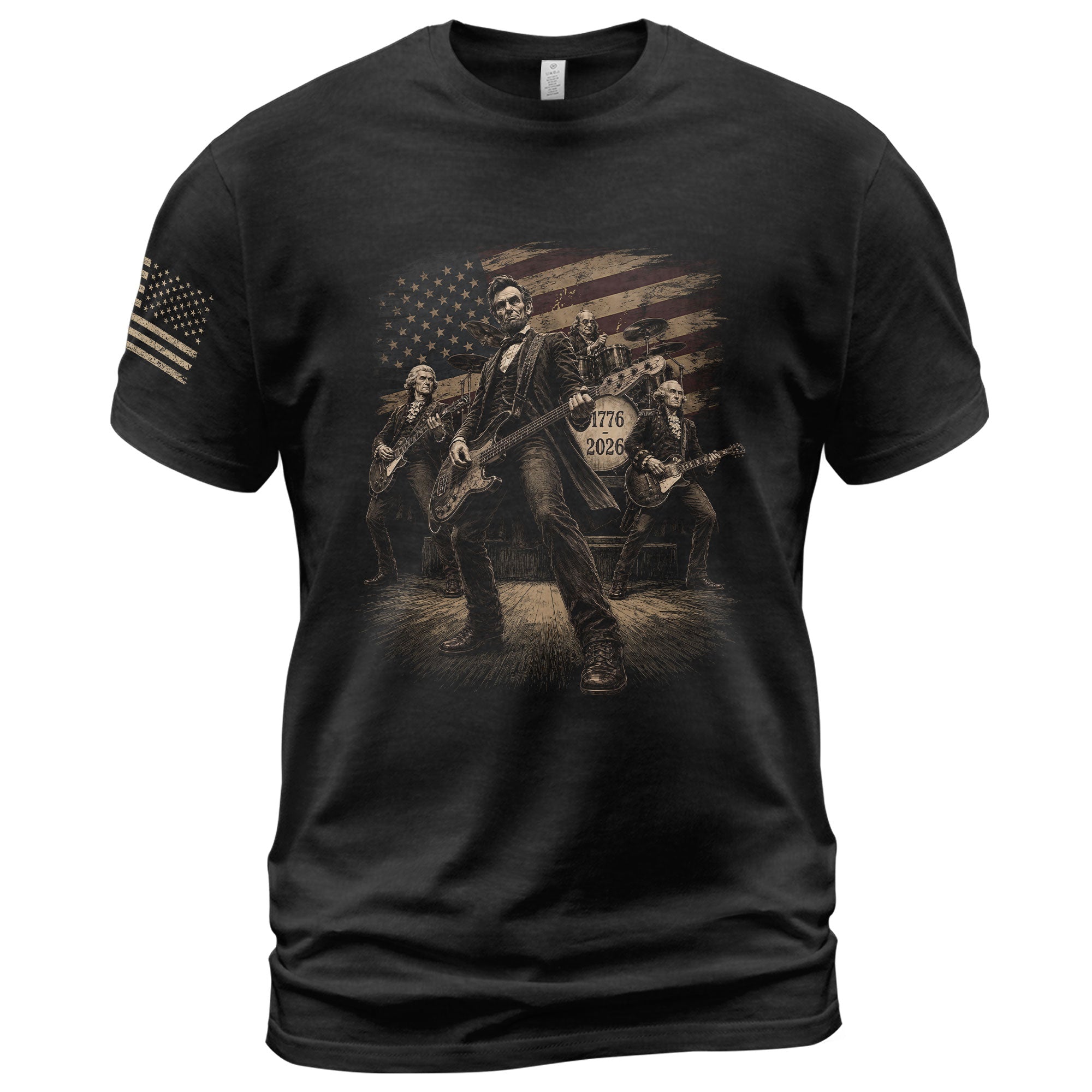 Lincoln Playing Guitar Vintage Patriotic Shirt 1776 2026 Rock Band Sleeve Tee - Rust Field Wear