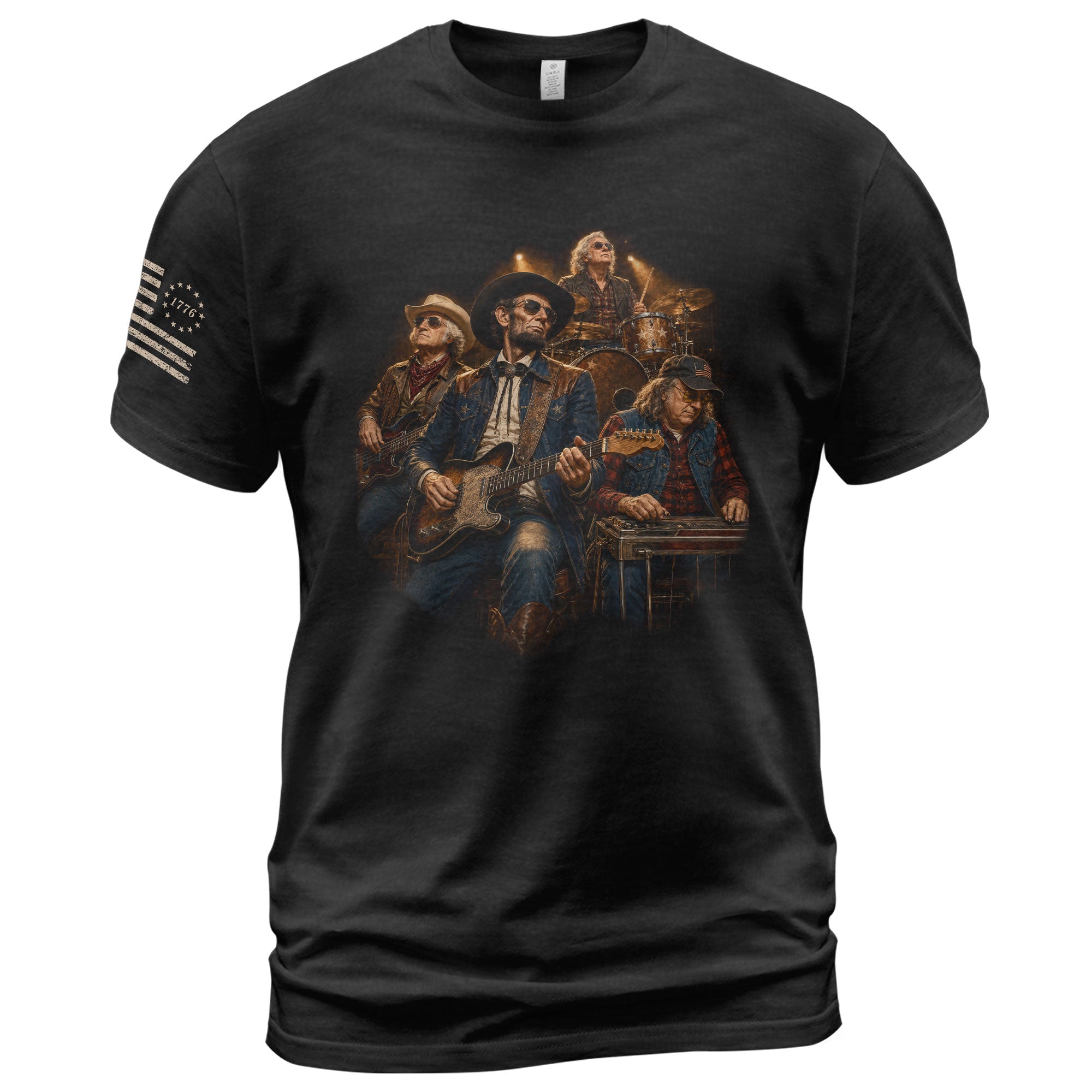 Historical Founding Fathers Country Band T-Shirt - Patriotic Graphic Style Design - Rust Field Wear