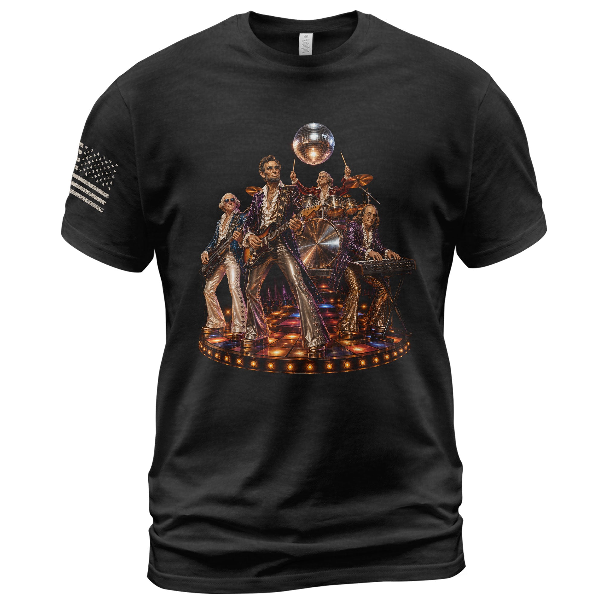 Unique Abraham Lincoln Disco Shirt - Historical Patriotic Band Graphic Print Tee - Rust Field Wear