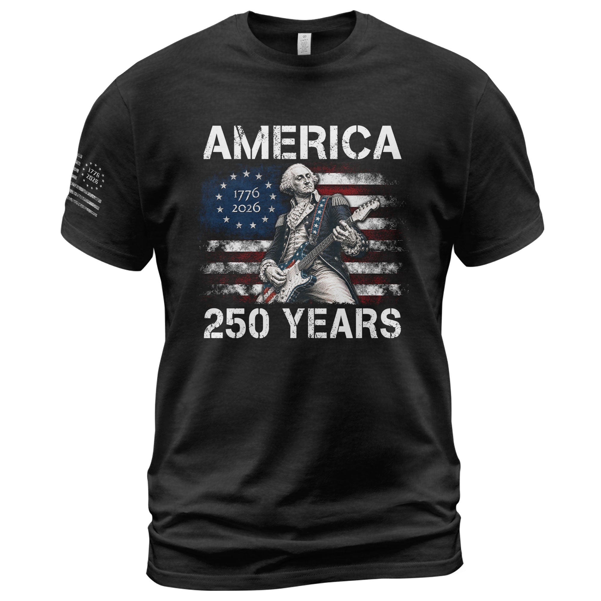 250 Years George Washington Playing Guitar Patriotic Flag Independence Shirt - Rust Field Wear