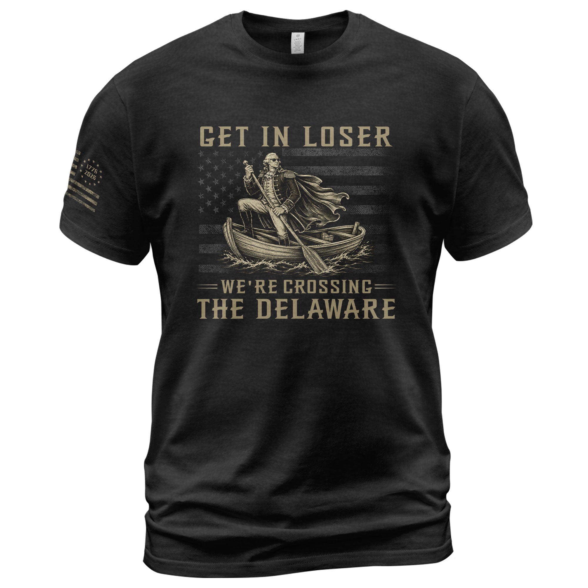 Patriotic Delaware River Crossing Tee - Get In Loser Washington Graphic Men's Shirt - Rust Field Wear