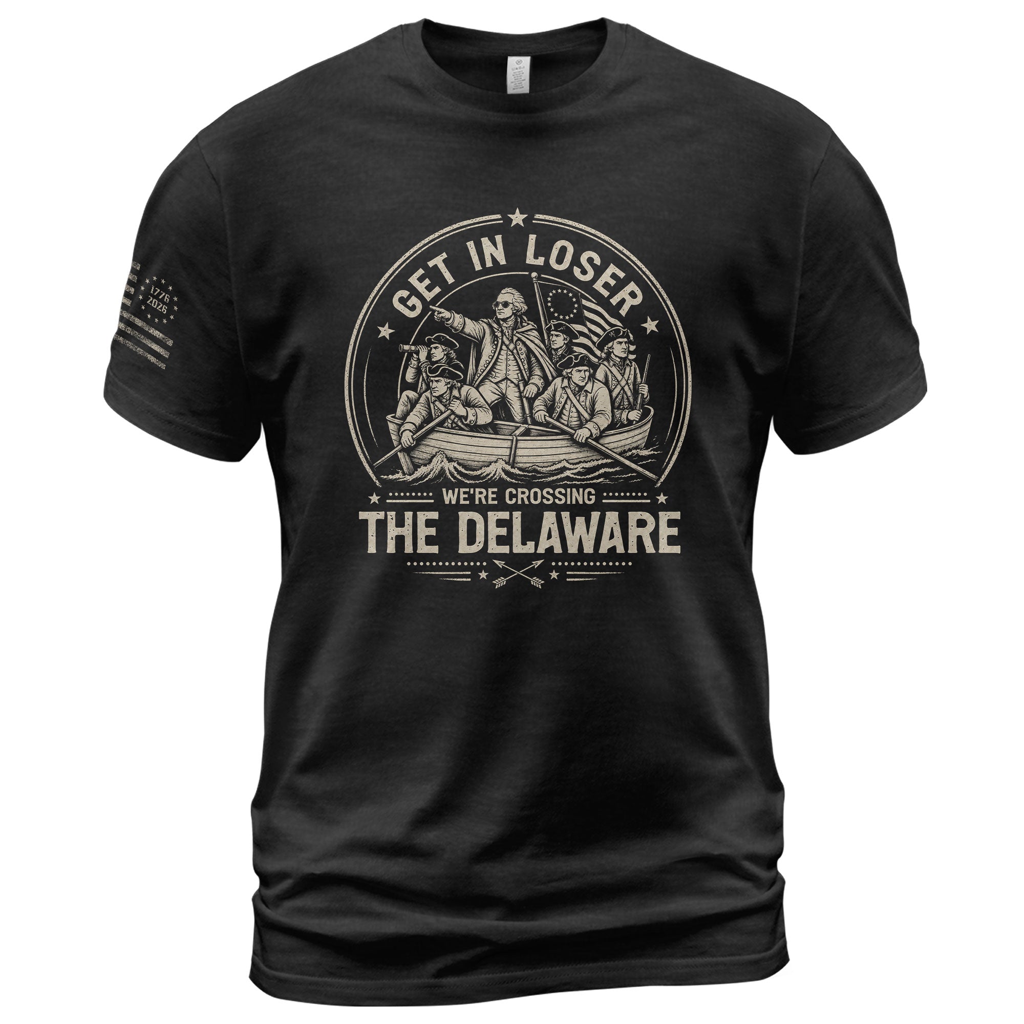Historic River Crossing Tee - Get In Loser Washington Round Graphic Cotton Shirt - Rust Field Wear