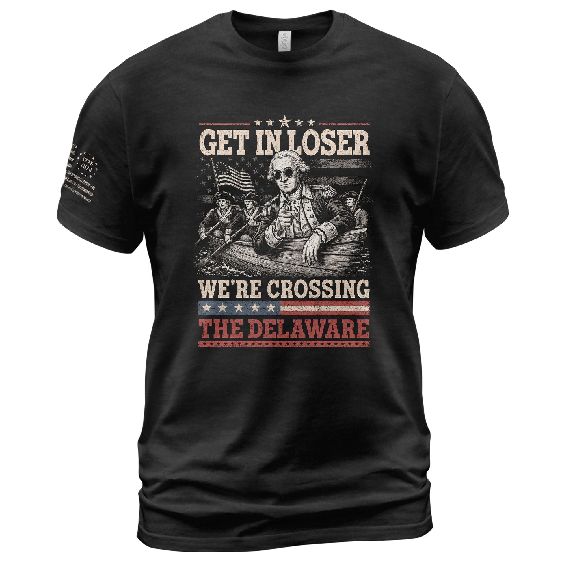 Washington Delaware Crossing Graphic Tee - Vintage Patriotic Funny Style Cotton Shirt - Rust Field Wear