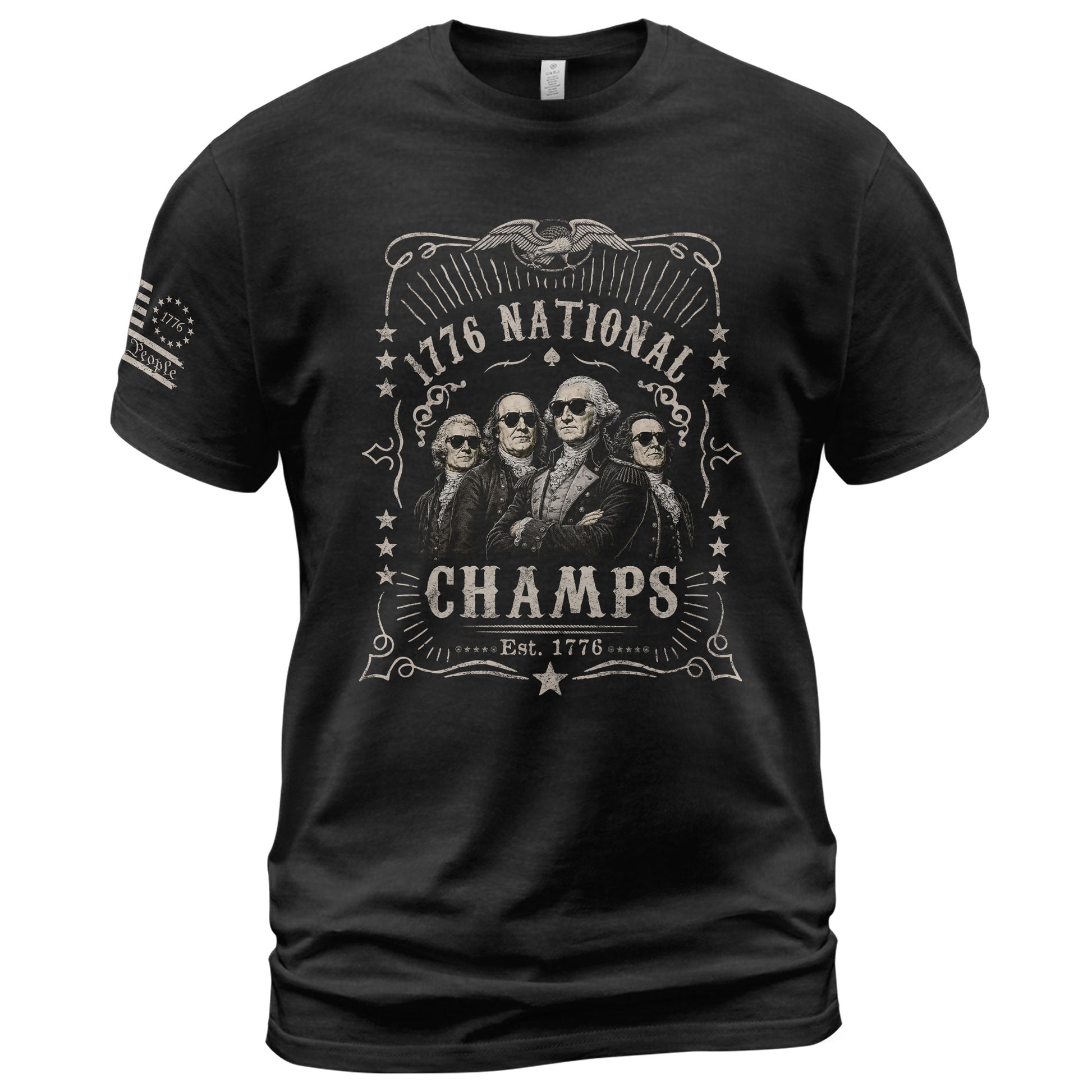 1776 National Champs T-Shirt – Vintage Founding Fathers Graphic Tee for Patriotic Style - Rust Field Wear