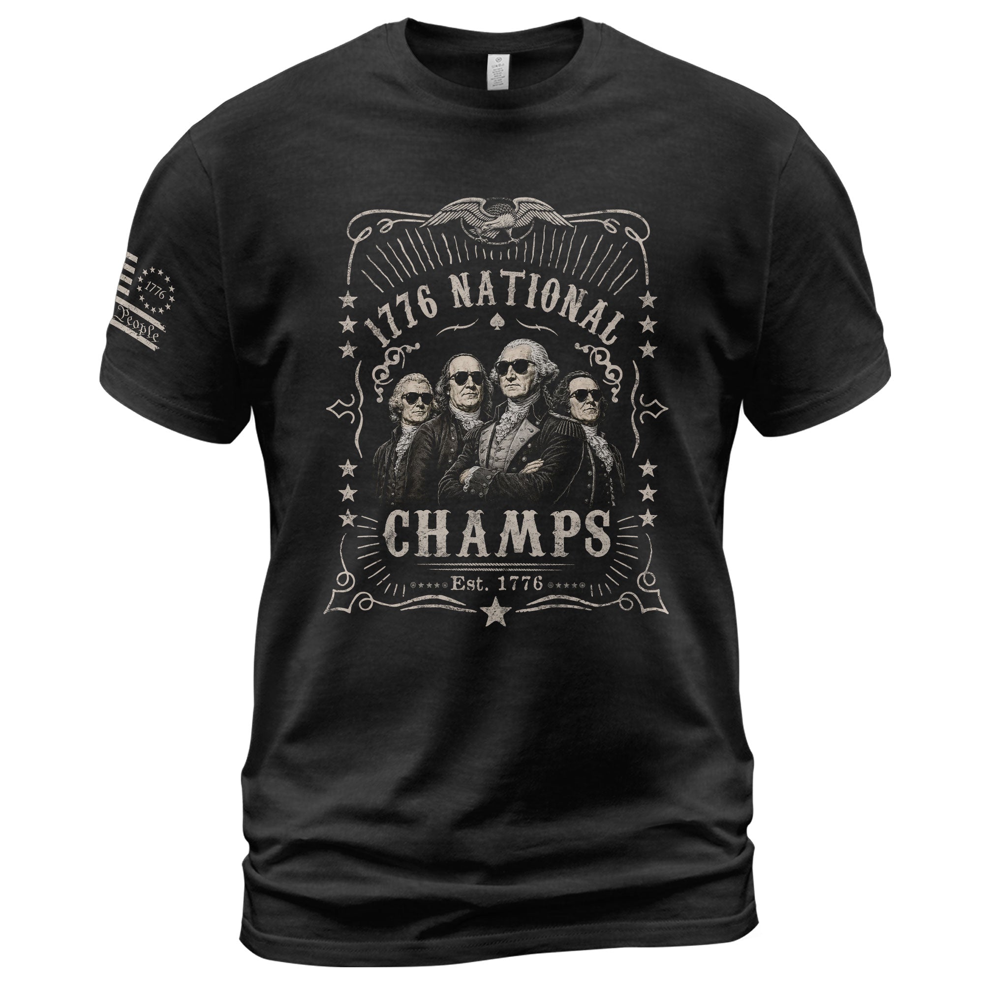 1776 National Champs T-Shirt – Vintage Founding Fathers Graphic Tee for Patriotic Style - Rust Field Wear
