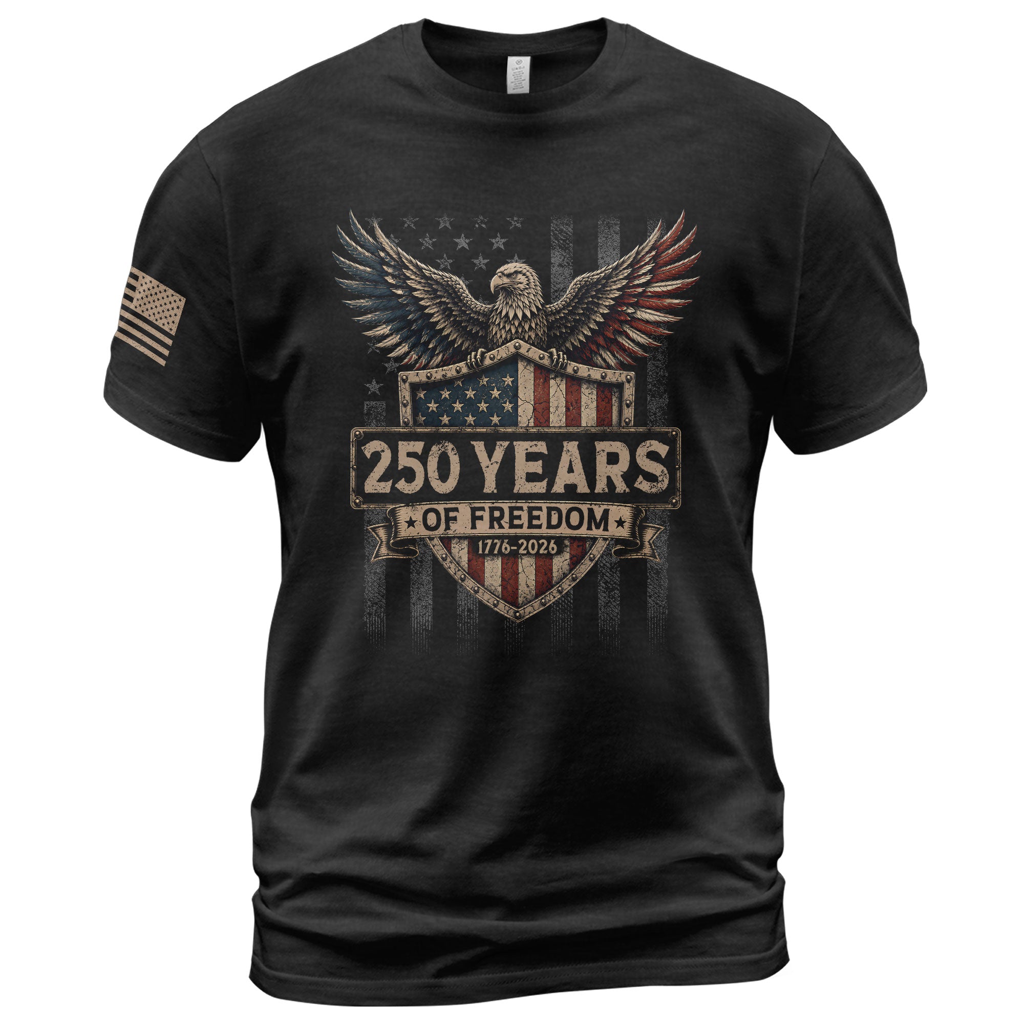250 Years Of Freedom Graphic Tee - Patriotic Eagle Shield Vintage Style Cotton Shirt - Rust Field Wear