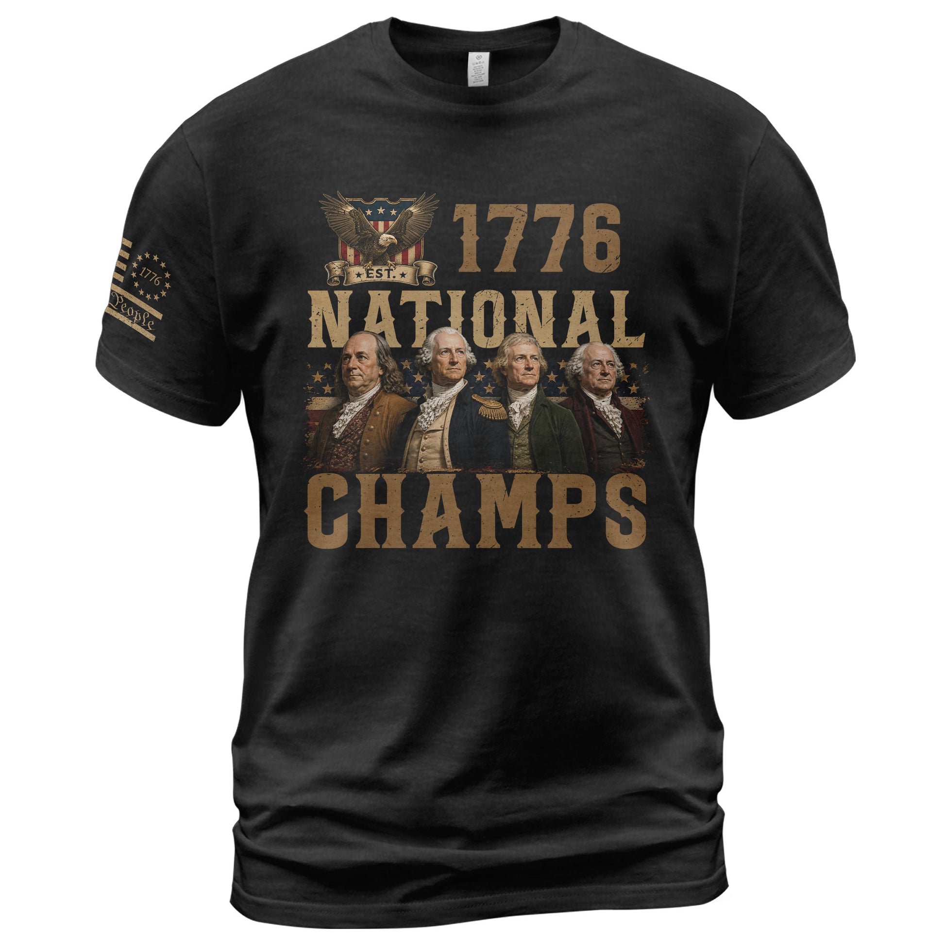 1776 National Champs Patriotic Graphic Tee Founding Fathers Vintage Style Short Sleeve T-Shirt - Rust Field Wear