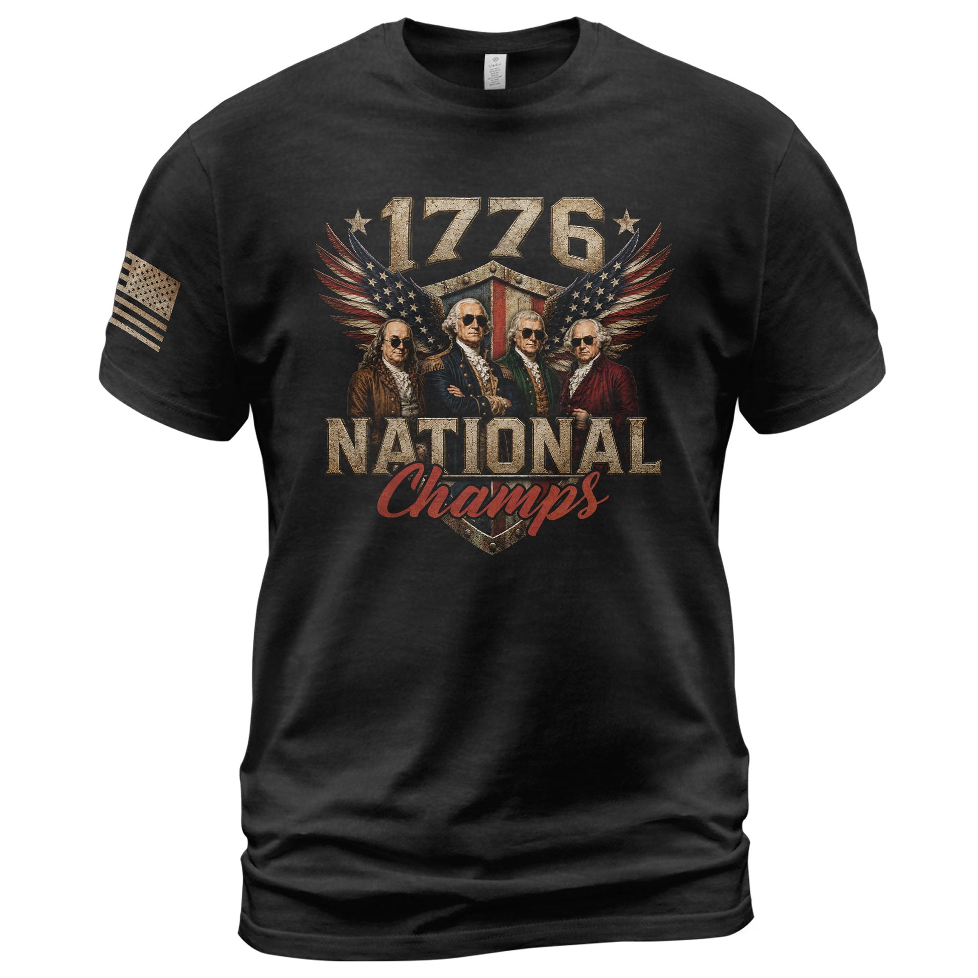 1776 National Champs Founding Fathers Wings Tee Patriotic Graphic Vintage Style Apparel - Rust Field Wear
