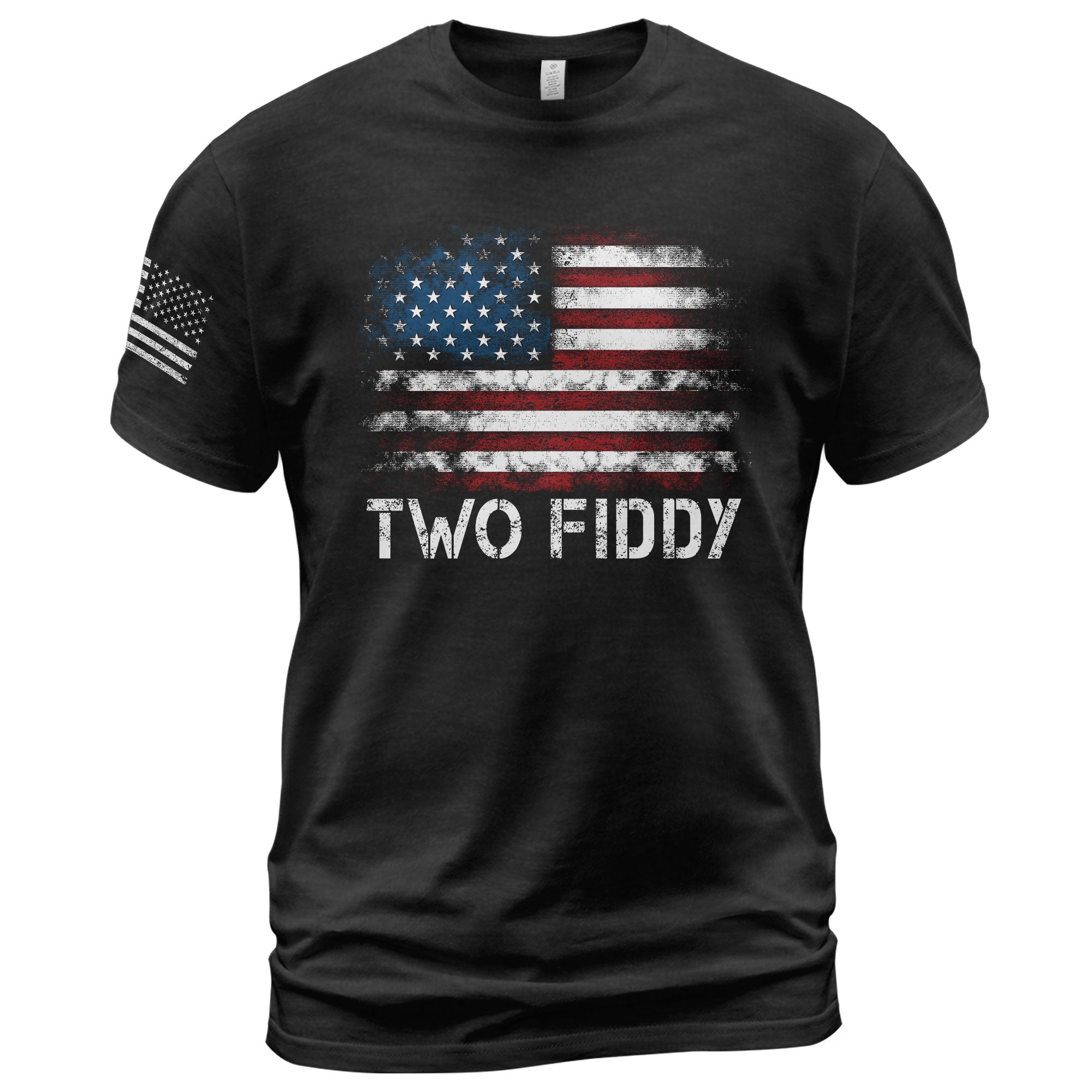Two Fiddy Distressed Flag Graphic Tee Unisex Soft Cotton Patriotic Short Sleeve T-Shirt - Rust Field Wear