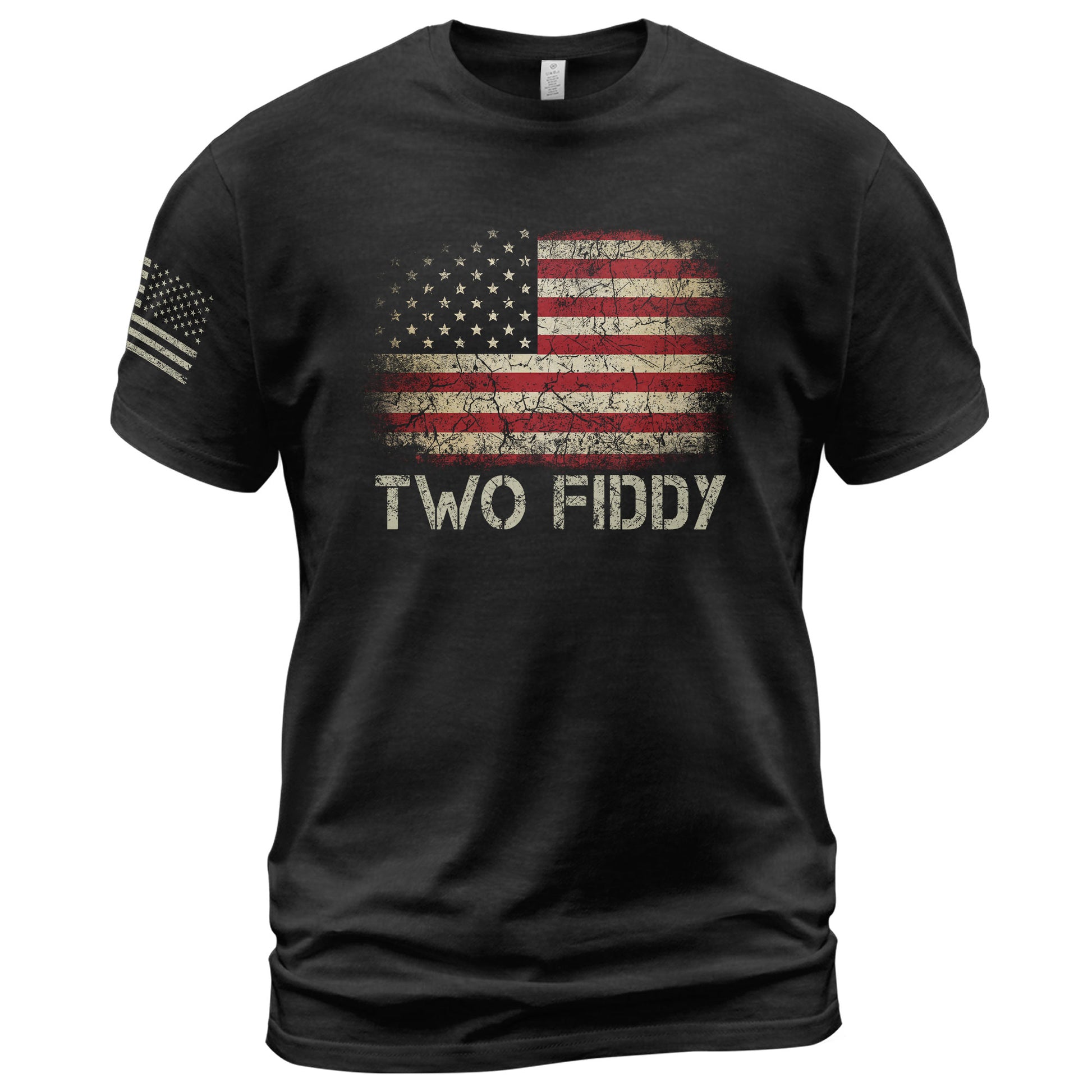 Two Fiddy Graphic T-Shirt Distressed American Flag Print Casual Cotton Short Sleeve Tee - Rust Field Wear