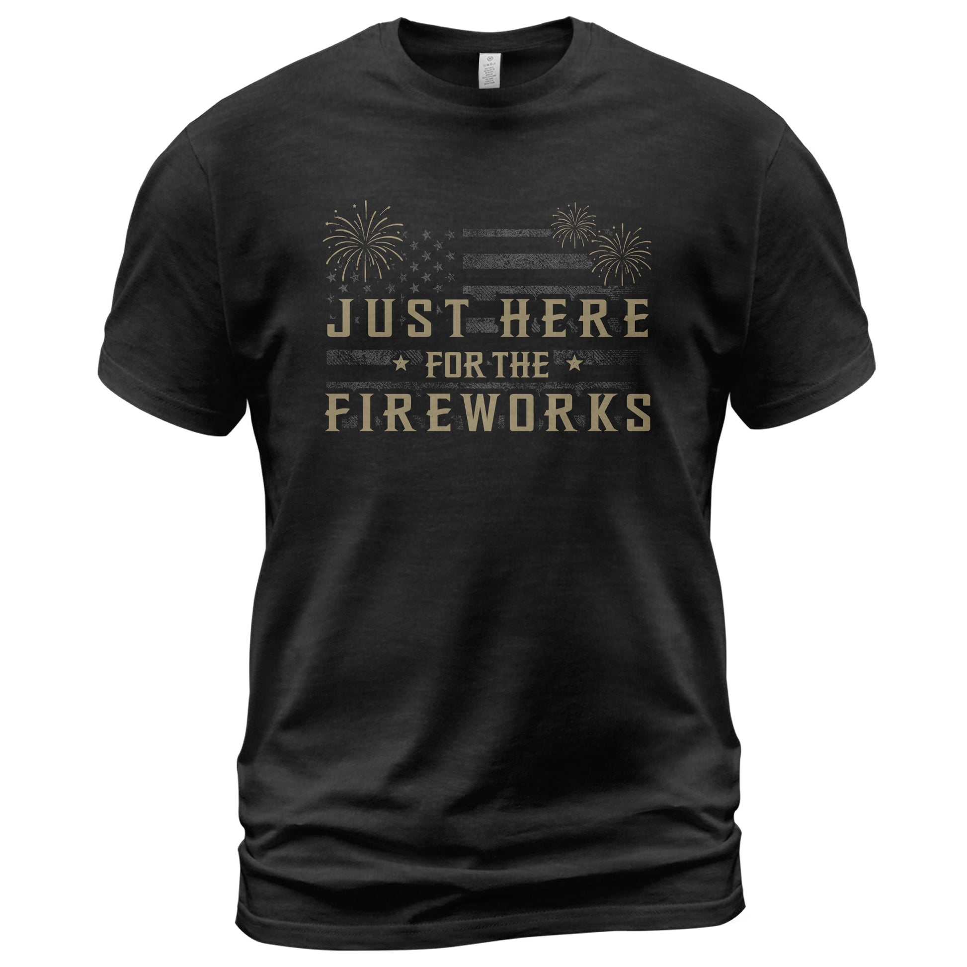Just Here for The Fireworks Shirt Patriotic 4th of July USA American Flag Tee Men - Rust Field Wear