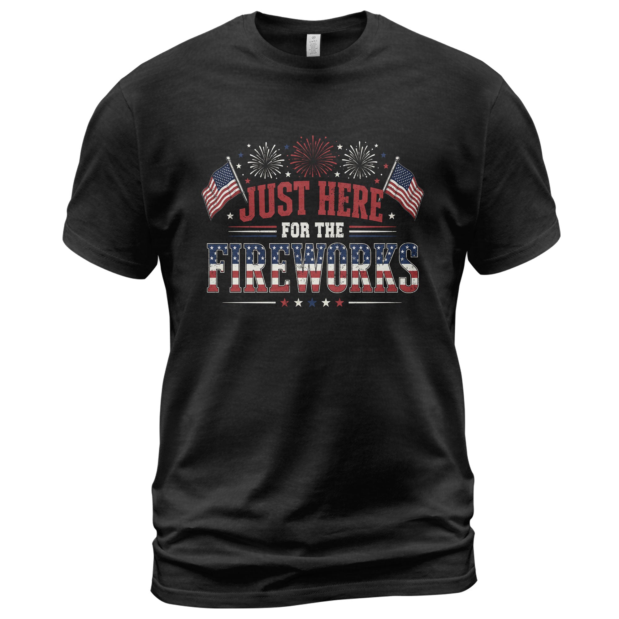 Just Here for The Fireworks Shirt 4th of July Patriotic American Flag Tee Men Women - Rust Field Wear