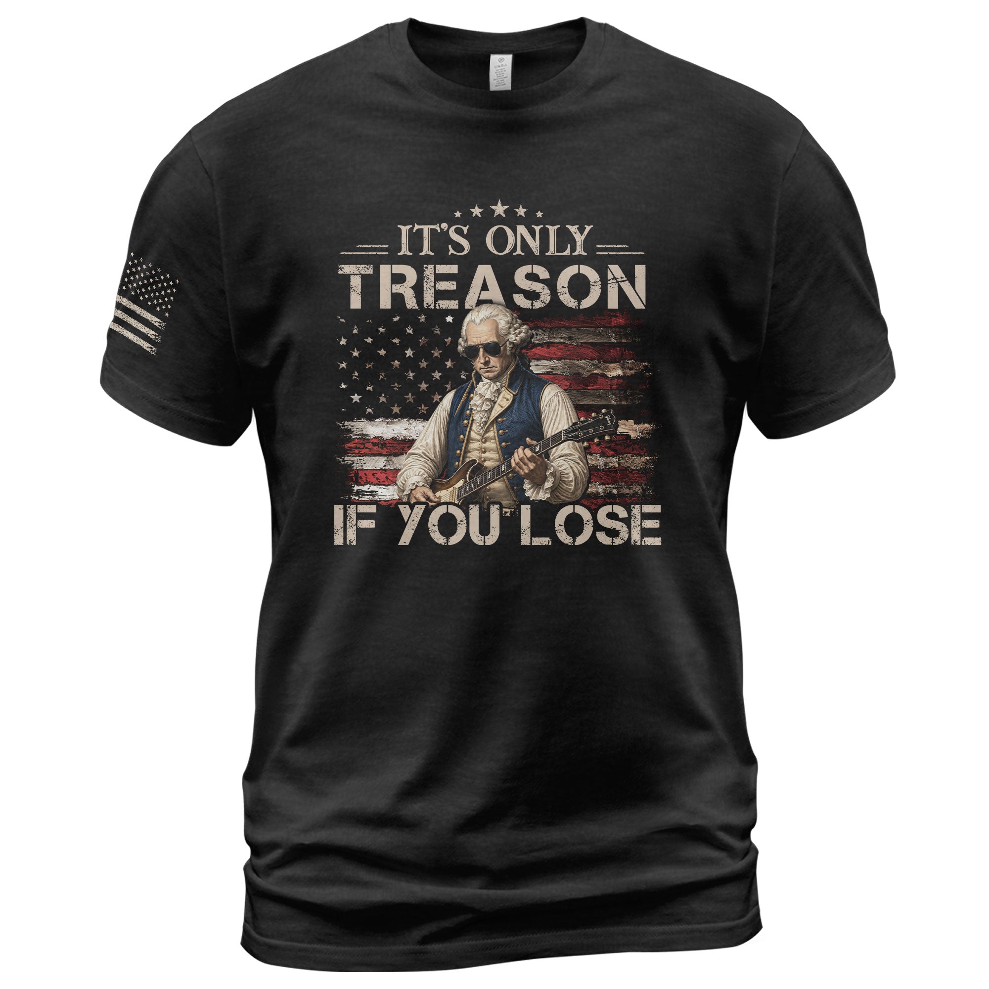 It's Only Treason If You Lose T-Shirt George Washington Guitar Patriotic Flag Tee - Rust Field Wear
