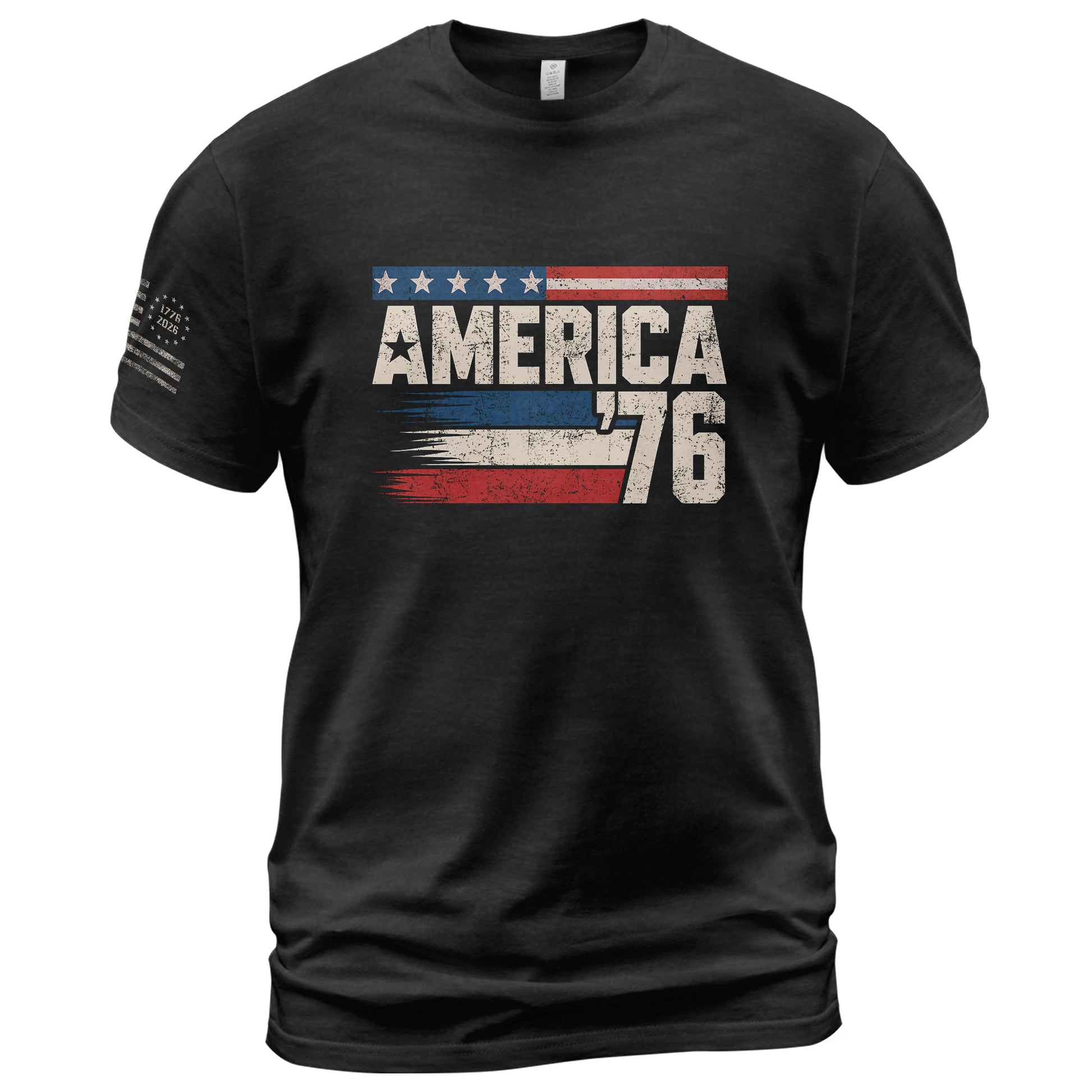 America '76 Graphic Tee Vintage Flag Design Patriotic Style Casual Mens Statement Shirt - Rust Field Wear