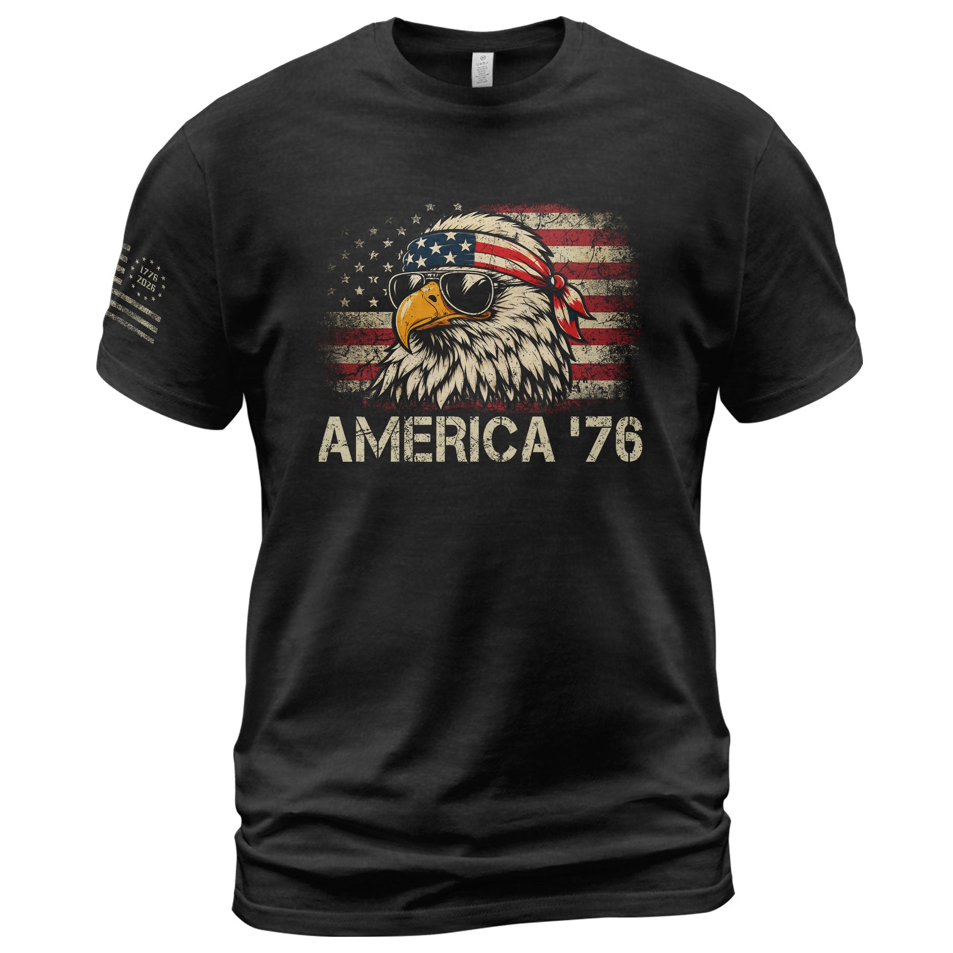 America '76 Eagle Tee Vintage Patriotic Flag Design Casual Mens Statement Shirt Top - Rust Field Wear