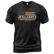 JESUSAVES T-Shirt John 3:16 Patriotic American Flag Distressed Christian Faith Tee - Rust Field Wear
