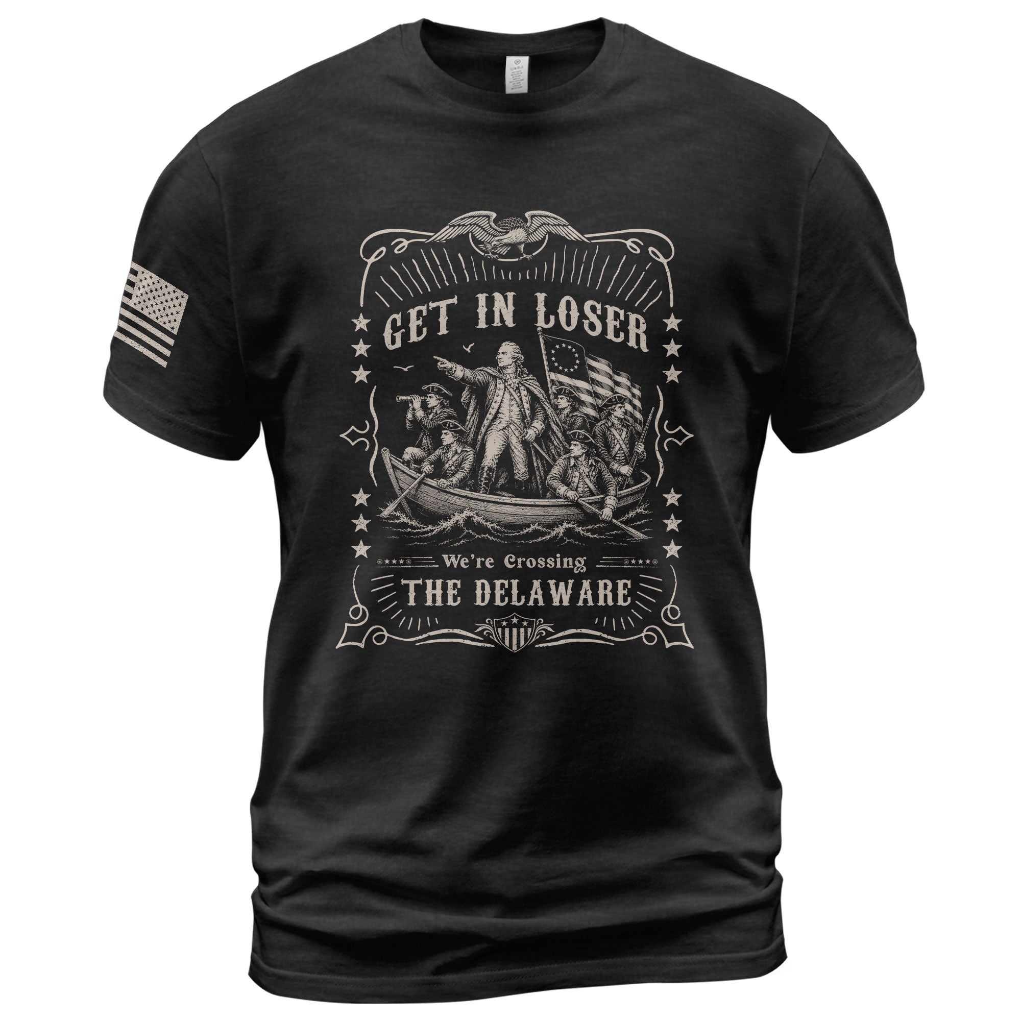Get In Loser We're Crossing The Delaware T-Shirt George Washington Ornate Filigree Tee - Rust Field Wear