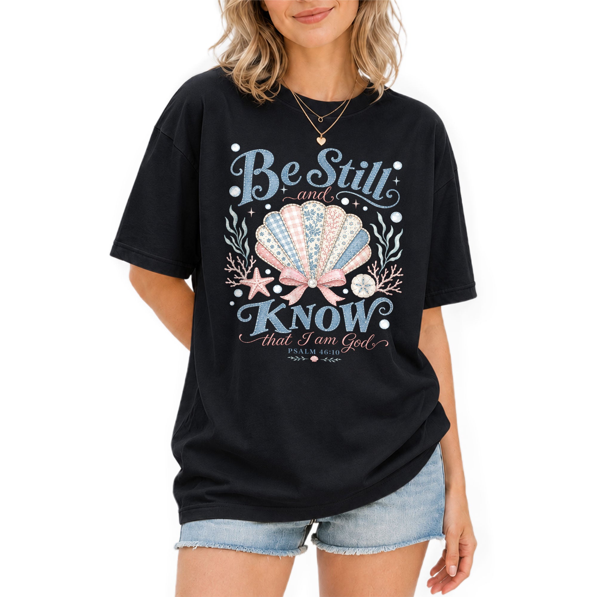 Be Still And Know Shirt Seashell Beach Ocean Christian Psalm 46 10 Faith Graphic Tee - Rust Field Wear