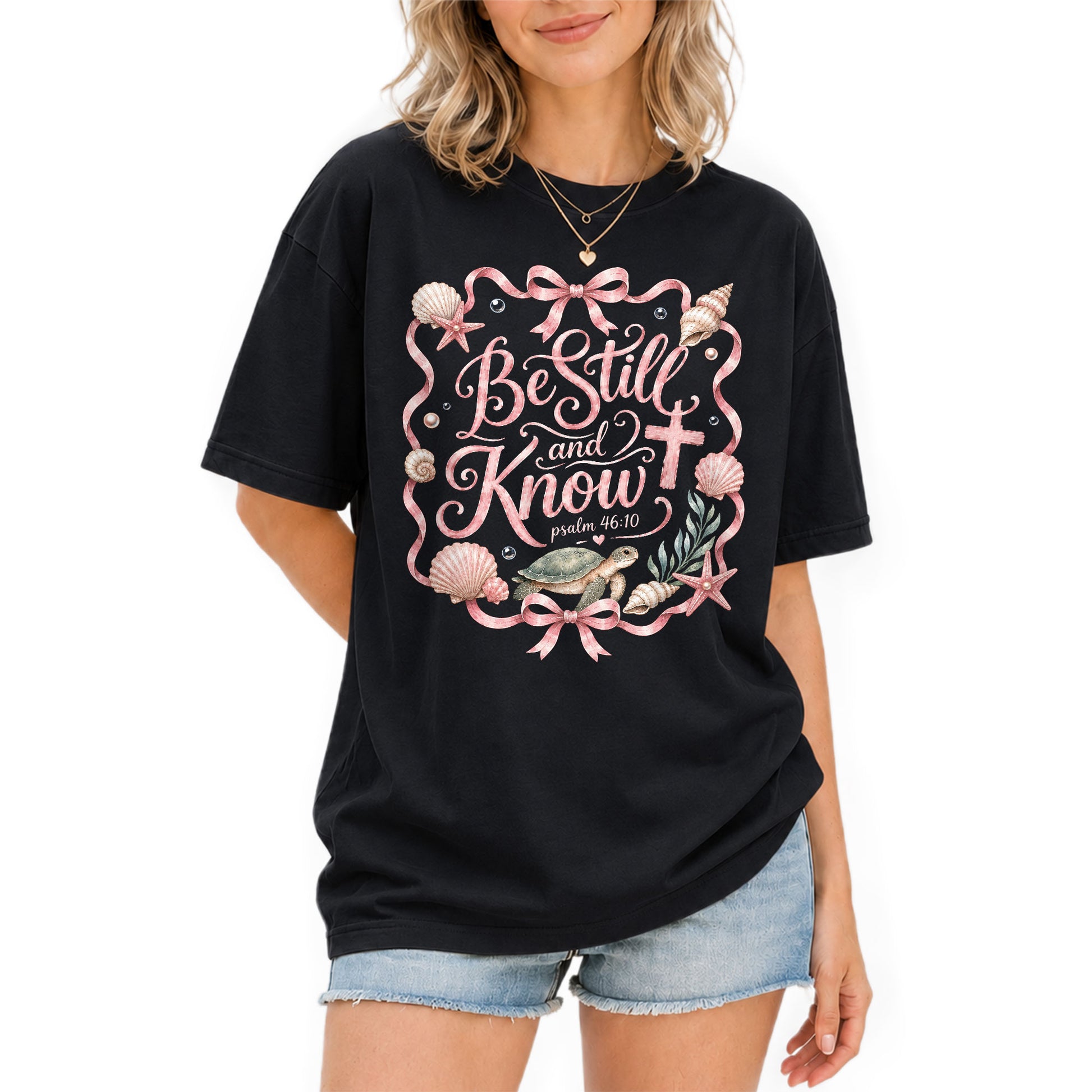 Be Still And Know Shirt Sea Turtle Beach Christian Psalm 46 10 Faith Women Graphic Tee - Rust Field Wear