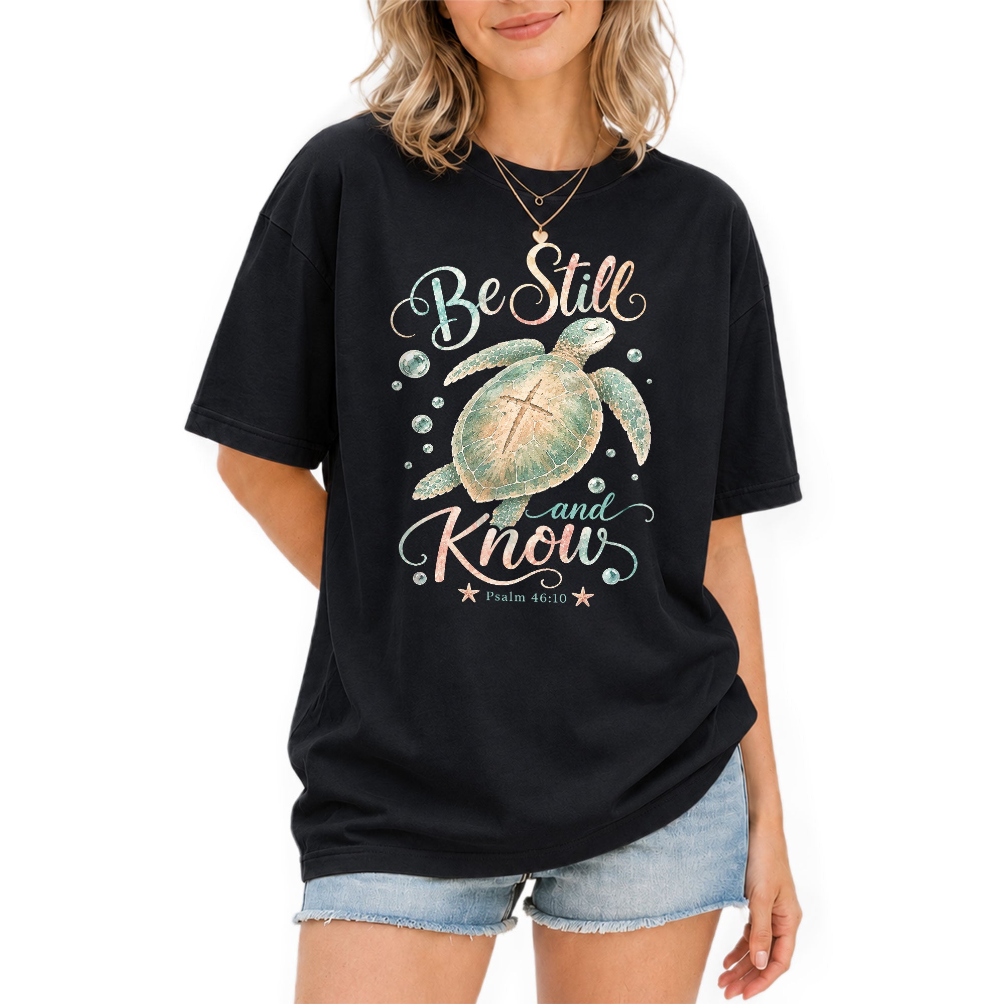 Be Still And Know Shirt Sea Turtle Cross Ocean Christian Psalm 46 10 Faith Graphic Tee - Rust Field Wear