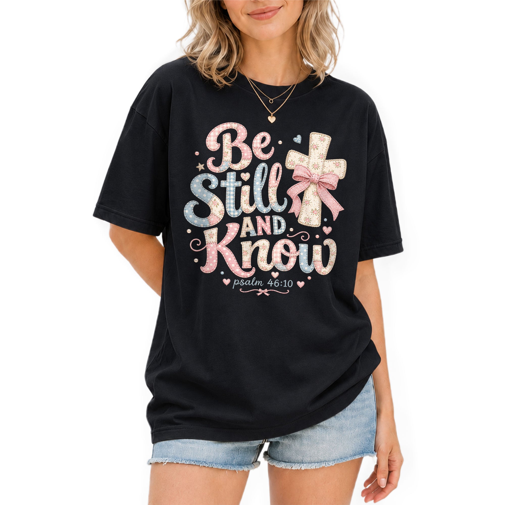 Be Still And Know Shirt Patchwork Cross Bow Christian Psalm 46 10 Faith Graphic Tee - Rust Field Wear