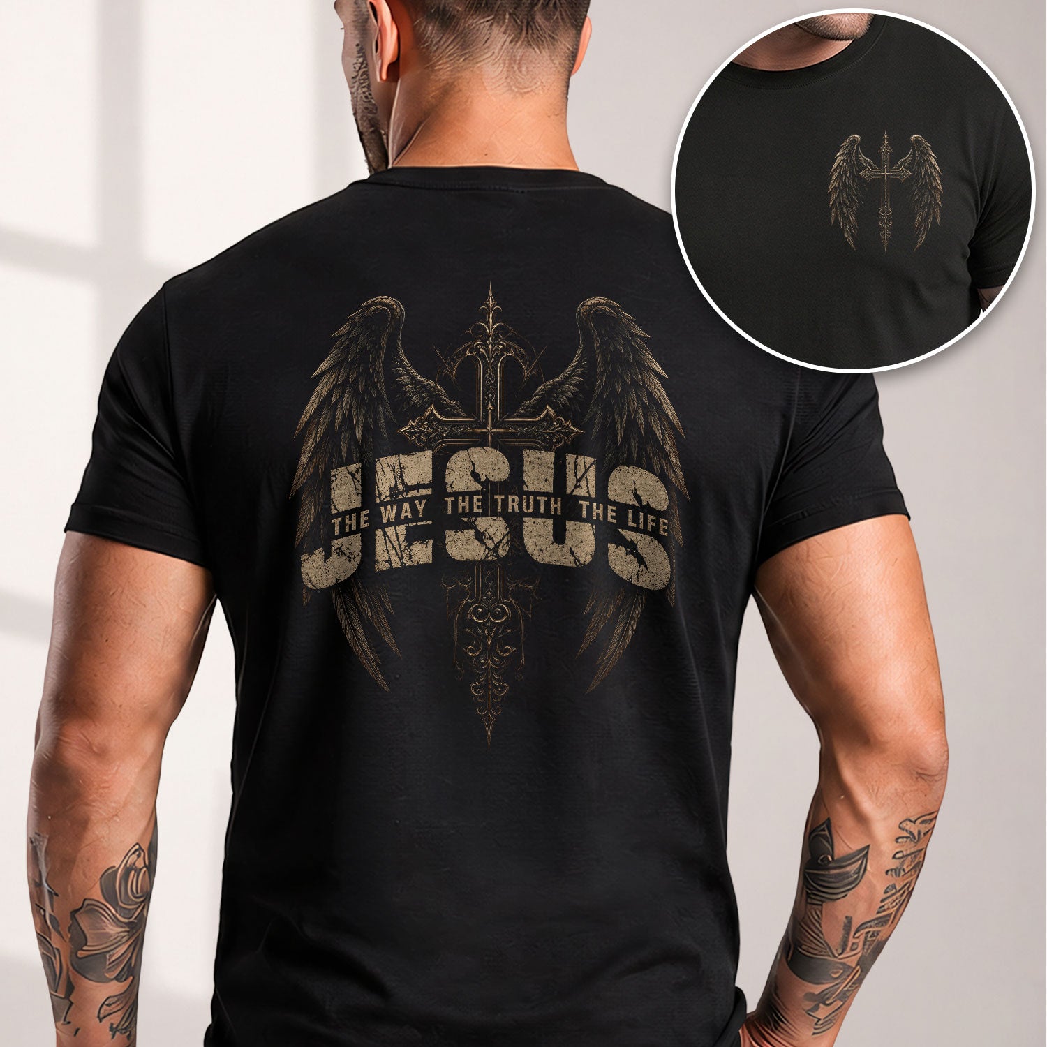 Jesus The Way The Truth The Life Christian T-Shirt Cross Wings Religious Faith Tee