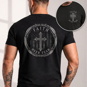 Faith Over Fear Shirt Men Christian T-Shirt Crown Thorns Cross Flag Graphic Religious Tee