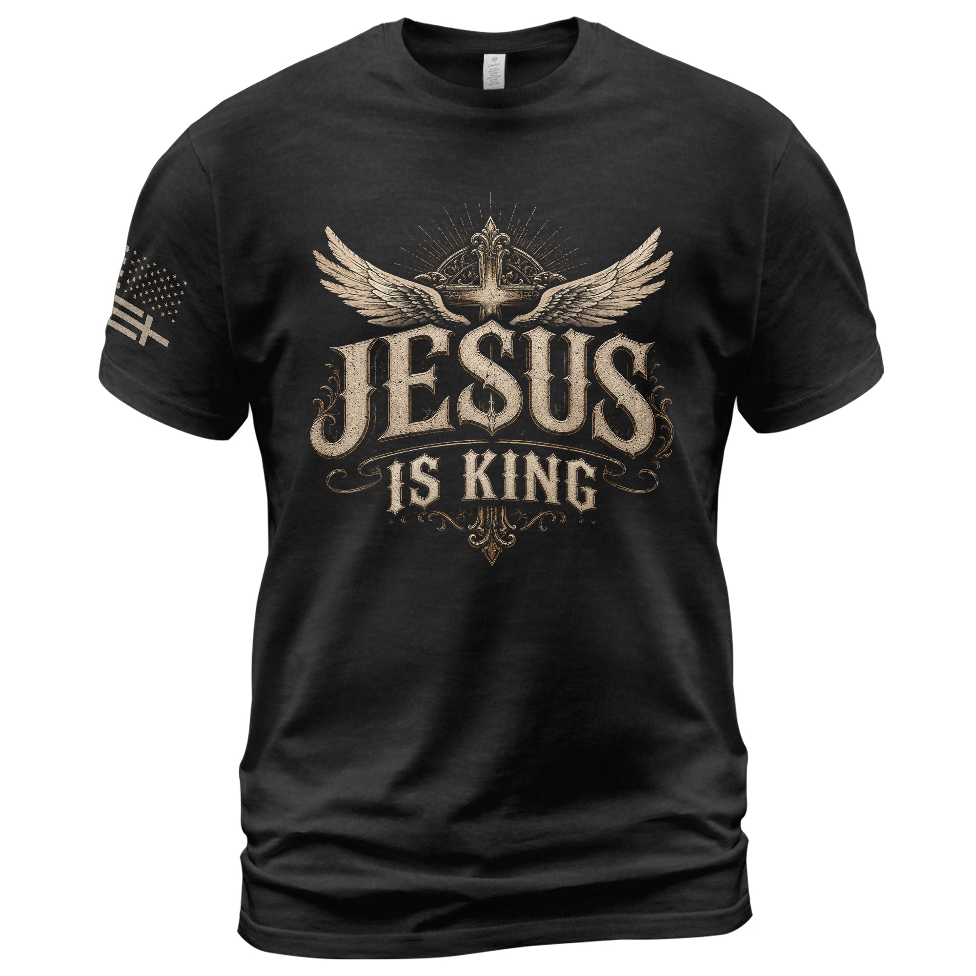 Jesus Is King T Shirt Christian Angel Wings Cross Vintage Religious Graphic Tee - Rust Field Wear