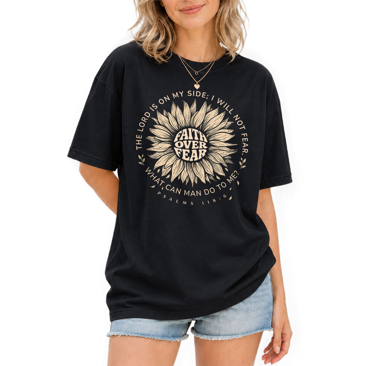 Faith Over Fear Sunflower Christian Women Shirt Inspirational Psalm Scripture Graphic Tee - Rust Field Wear