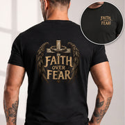 Faith Over Fear Cross Wings Crown Christian Graphic T-Shirt Unisex Casual Apparel - Rust Field Wear
