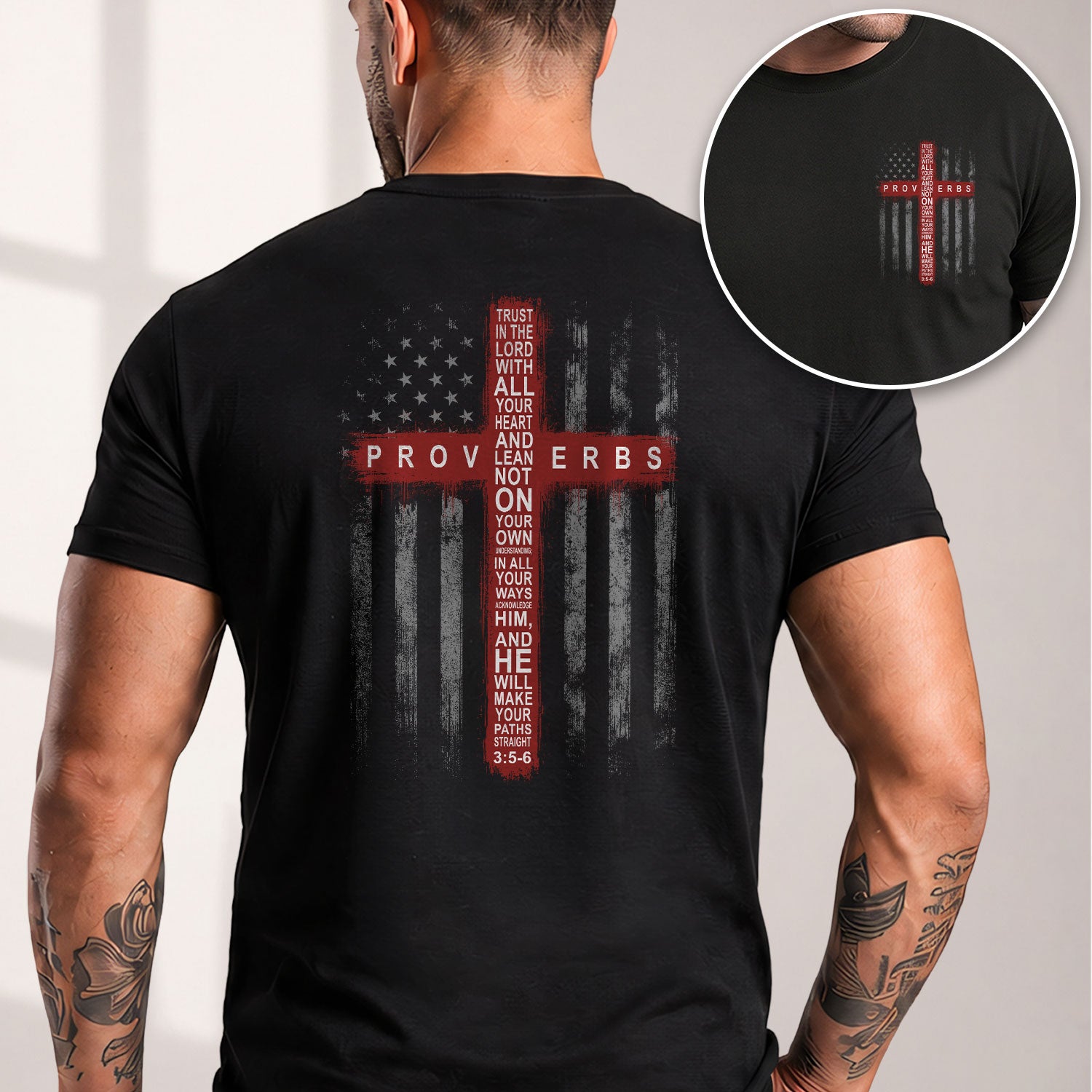 Trust In The Lord Proverbs 3 5 6 Christian Shirt Patriotic American Flag Cross T-Shirt - Rust Field Wear