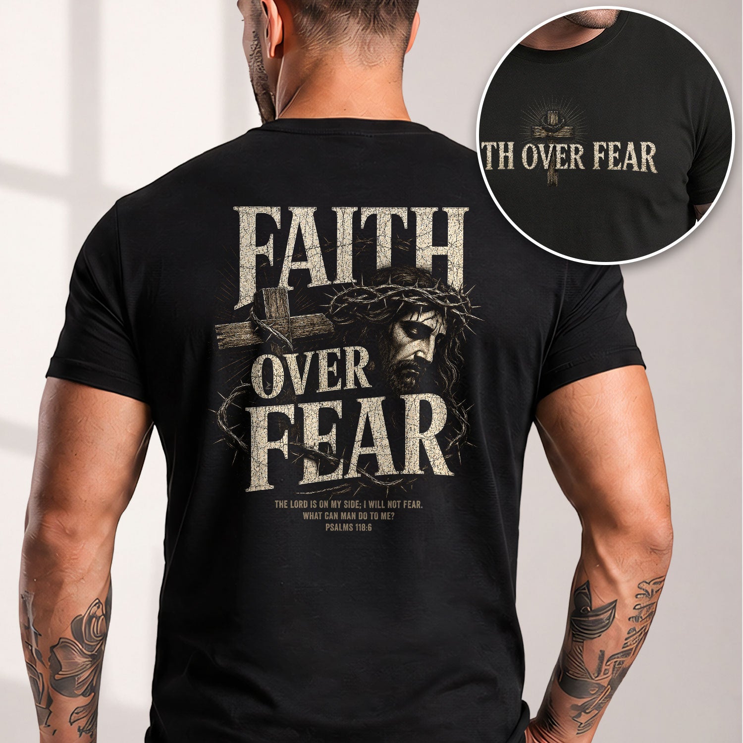 Inspirational Christian T-Shirt Faith Over Fear Jesus Cross Casual Cotton Shirt - Rust Field Wear