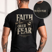 Inspirational Christian T-Shirt Faith Over Fear Jesus Cross Casual Cotton Shirt - Rust Field Wear