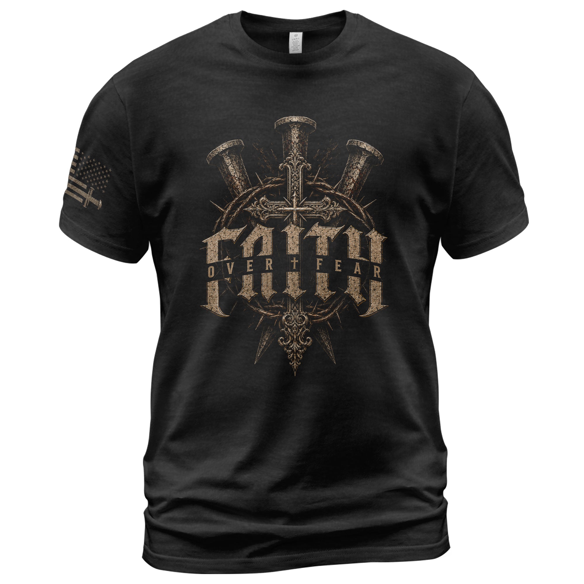 Faith Over Fear T Shirt Crucifixion Nails Crown Of Thorns Cross Religious Tee Top