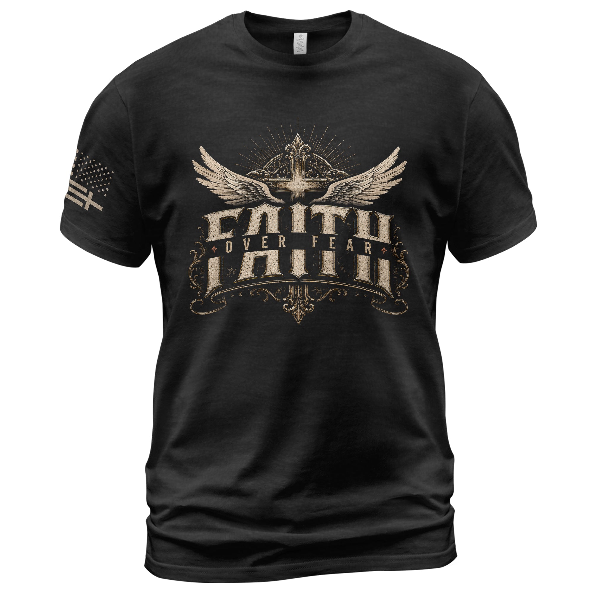 Faith Over Fear T Shirt Christian Cross Angel Wings Vintage Religious Patriotic Tee - Rust Field Wear