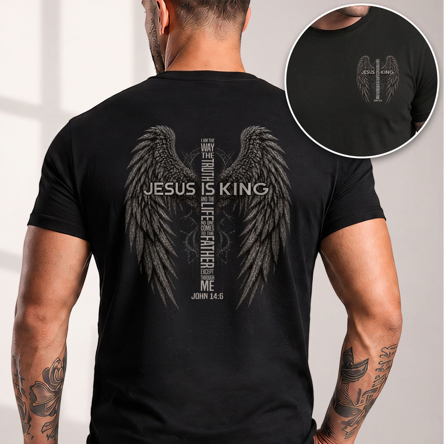 Jesus Is King T Shirt Christian Angel Wings John 14:6 Cross Faith Inspirational Tee - Rust Field Wear
